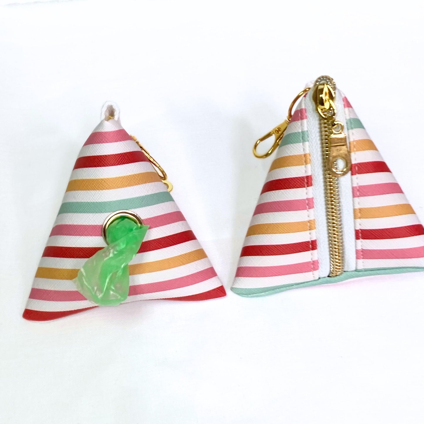 Dog Waste Bag Dispenser | Stripes | Pet Training Dog Poop | Triangle Tetrahedron Keychain Zipper | Canine Care