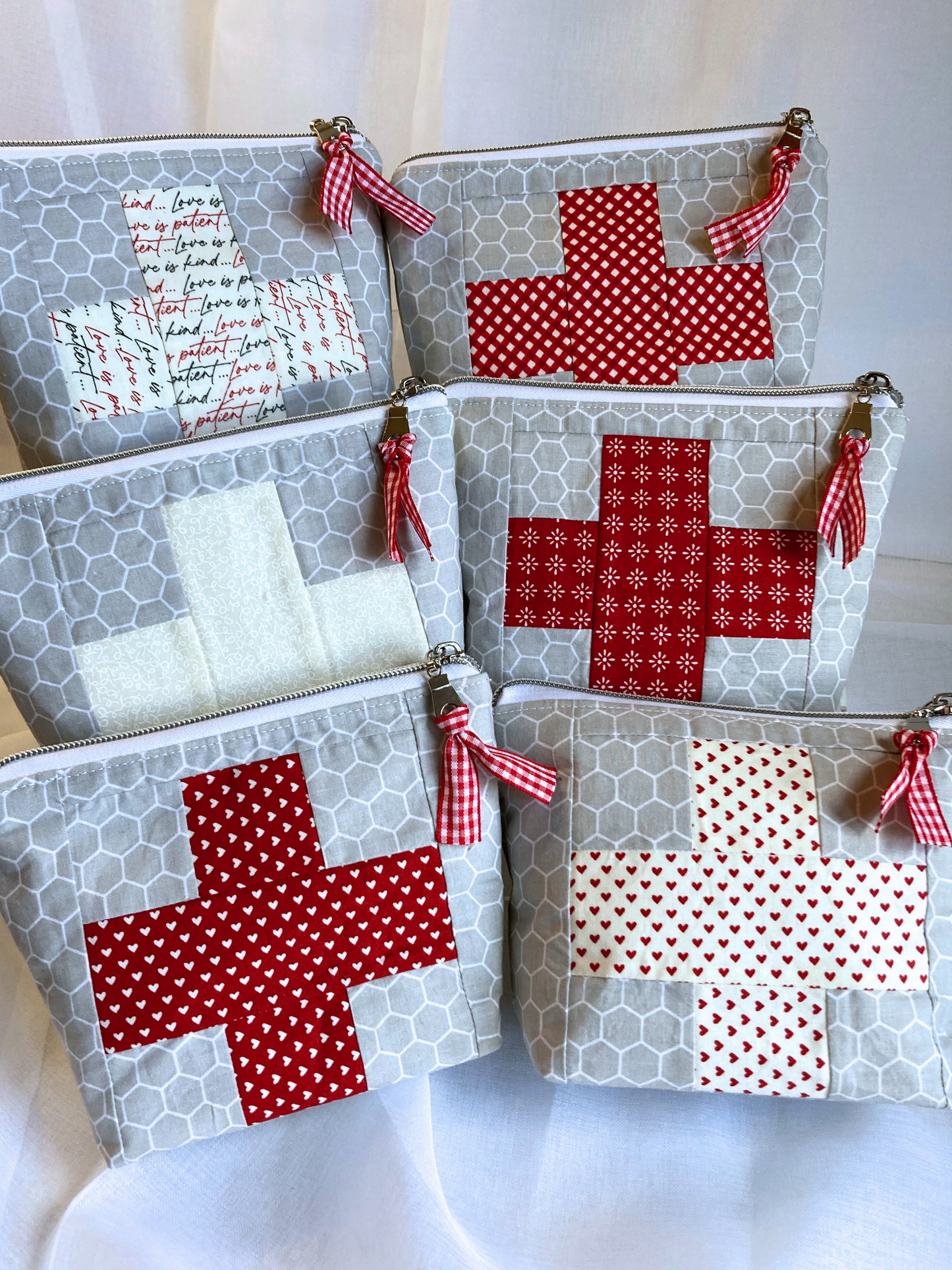 First-Aid Bag Red Patchwork Cross Quilted Pouch | Includes Hardcase Mini First-Aid Kit | Care Pack Back to School Med Kit