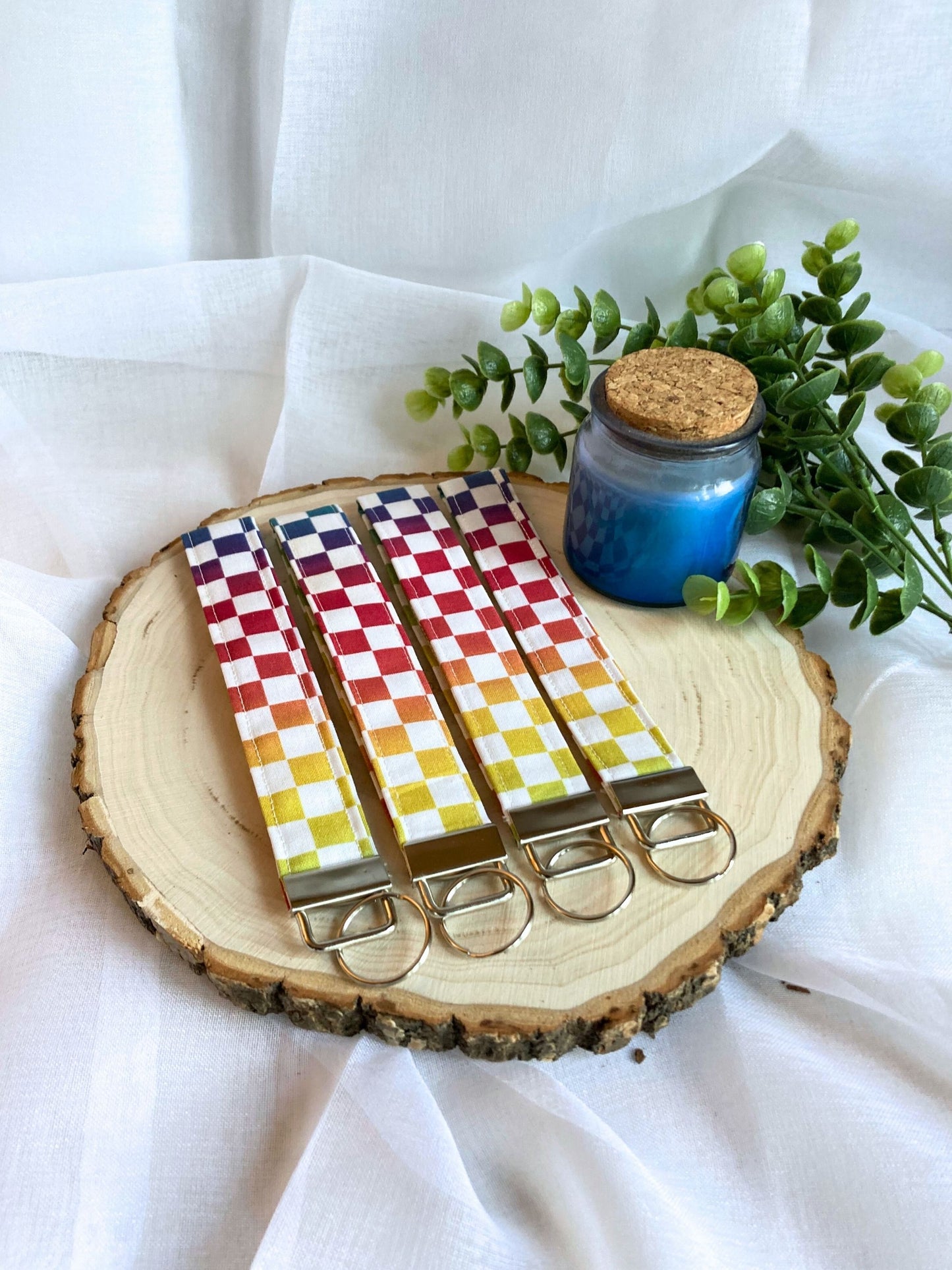 Rainbow Checkered KeyFob | Lanyard Keychain Wristlet | Wrist Strap Gift
