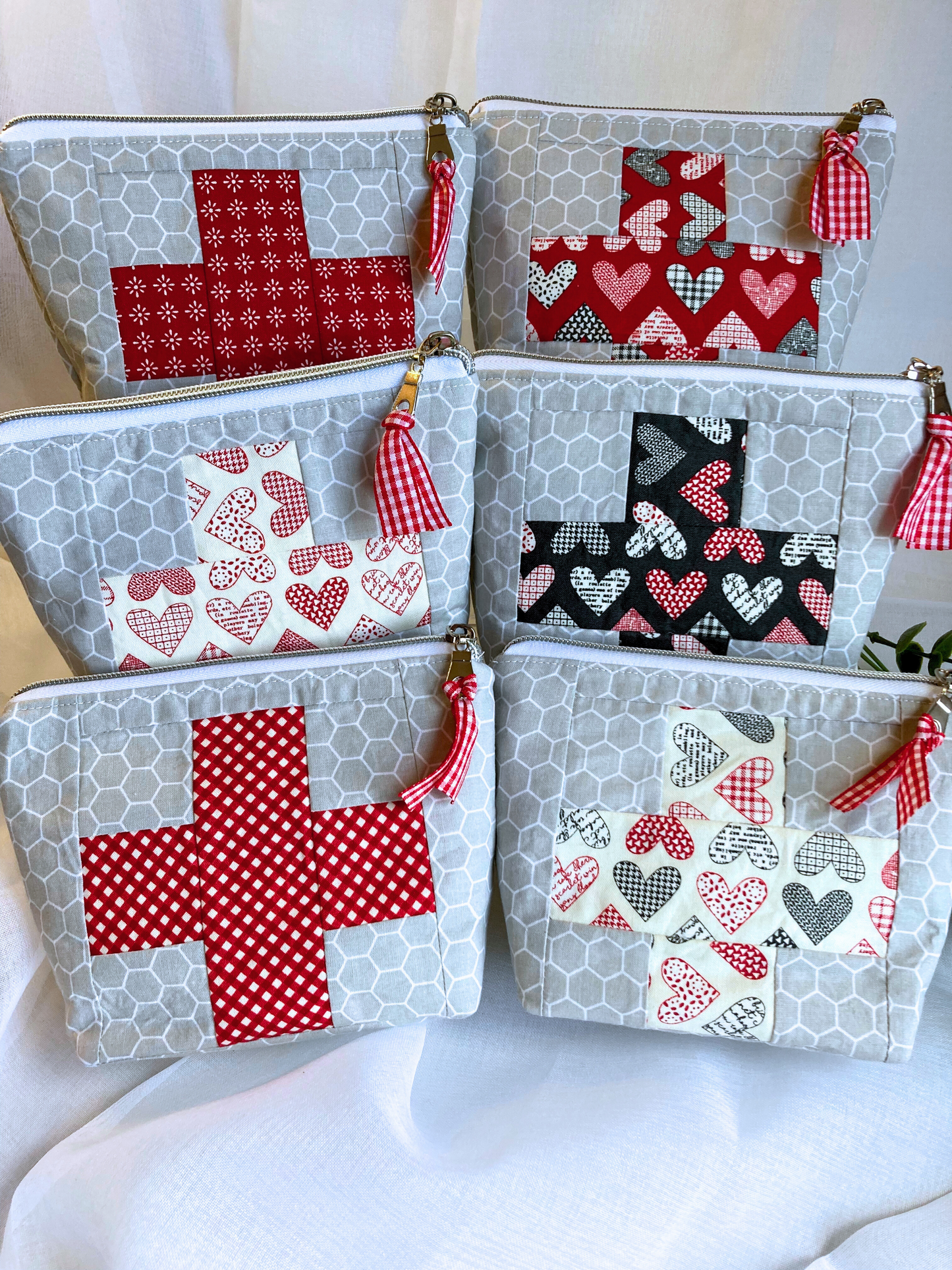 First-Aid Bag Red Patchwork Cross Quilted Pouch | Includes Hardcase Mini First-Aid Kit | Care Pack Back to School Med Kit