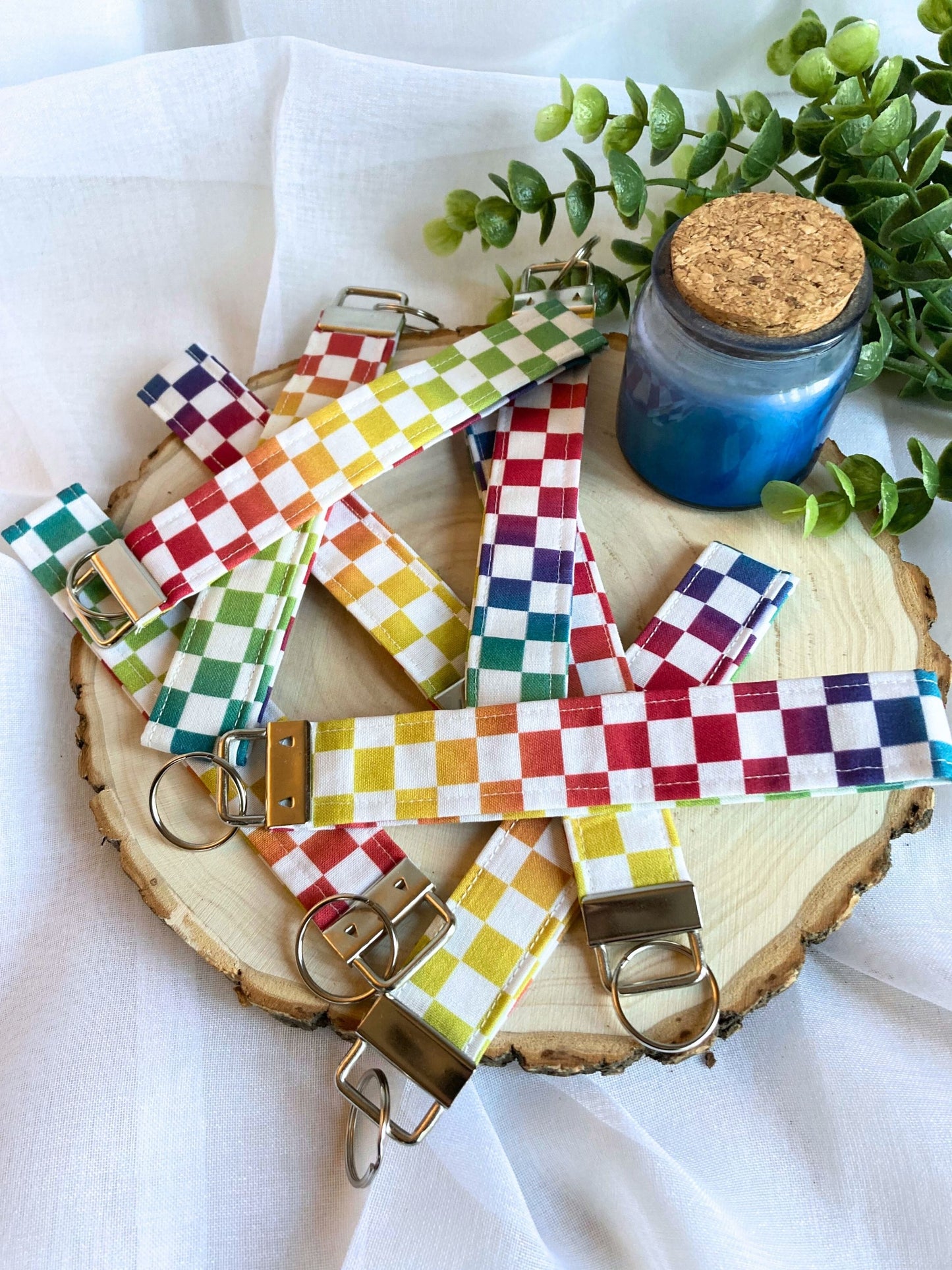 Rainbow Checkered KeyFob | Lanyard Keychain Wristlet | Wrist Strap Gift
