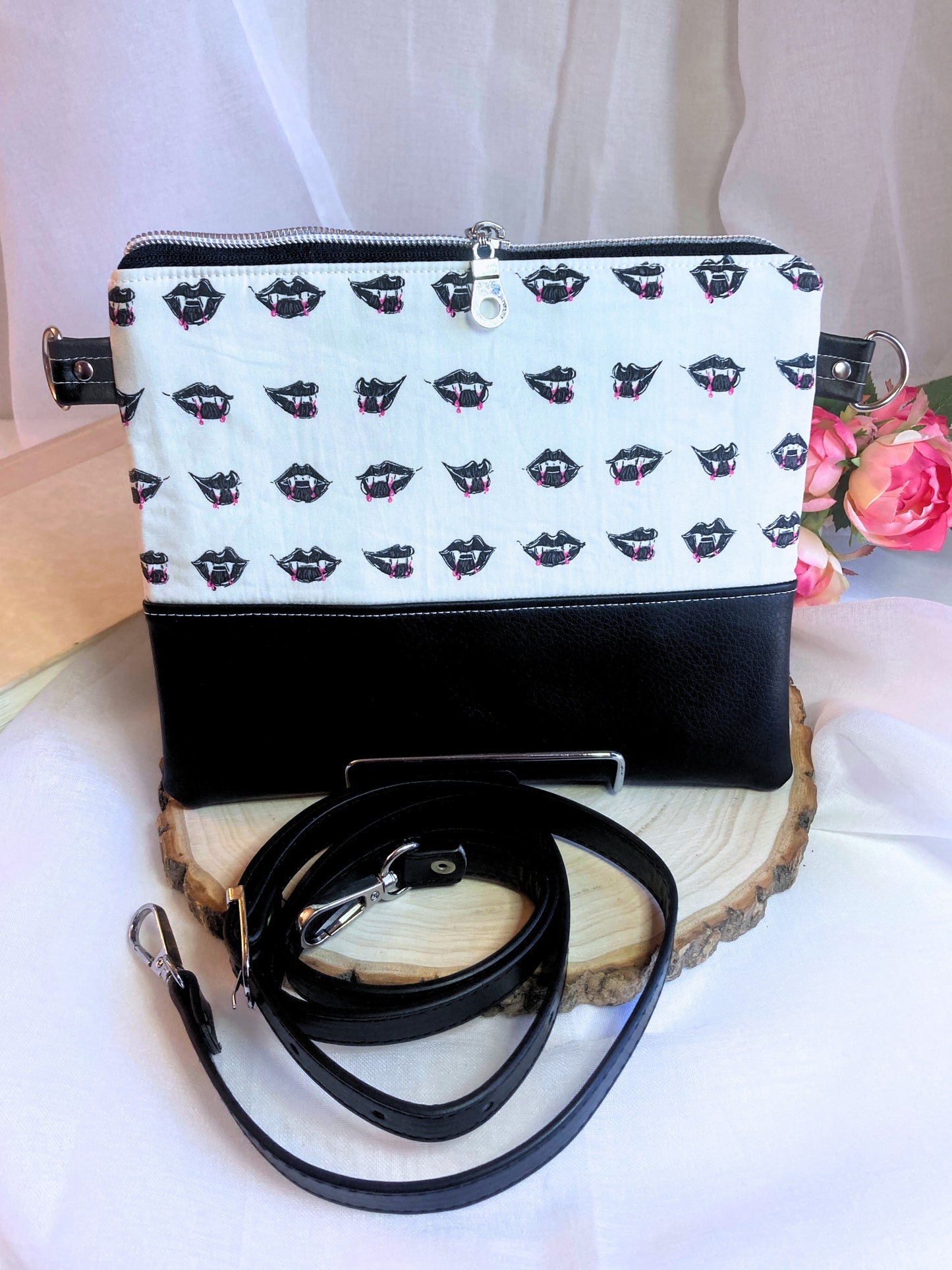Vampire Fang Crossbody Purse | Black Vegan Faux Leather