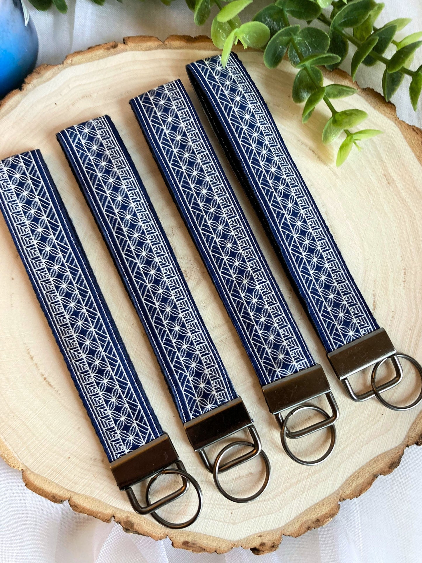 Sashiko Japanese Fabric KeyFob | Lanyard Keychain Wristlet | Wrist Strap Gift