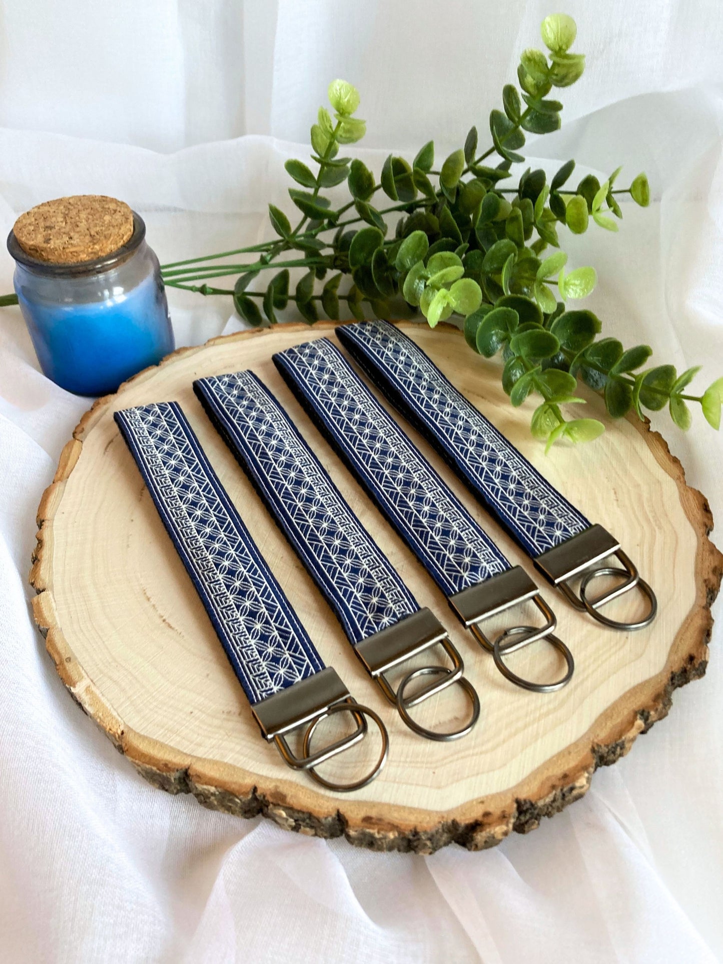Sashiko Japanese Fabric KeyFob | Lanyard Keychain Wristlet | Wrist Strap Gift