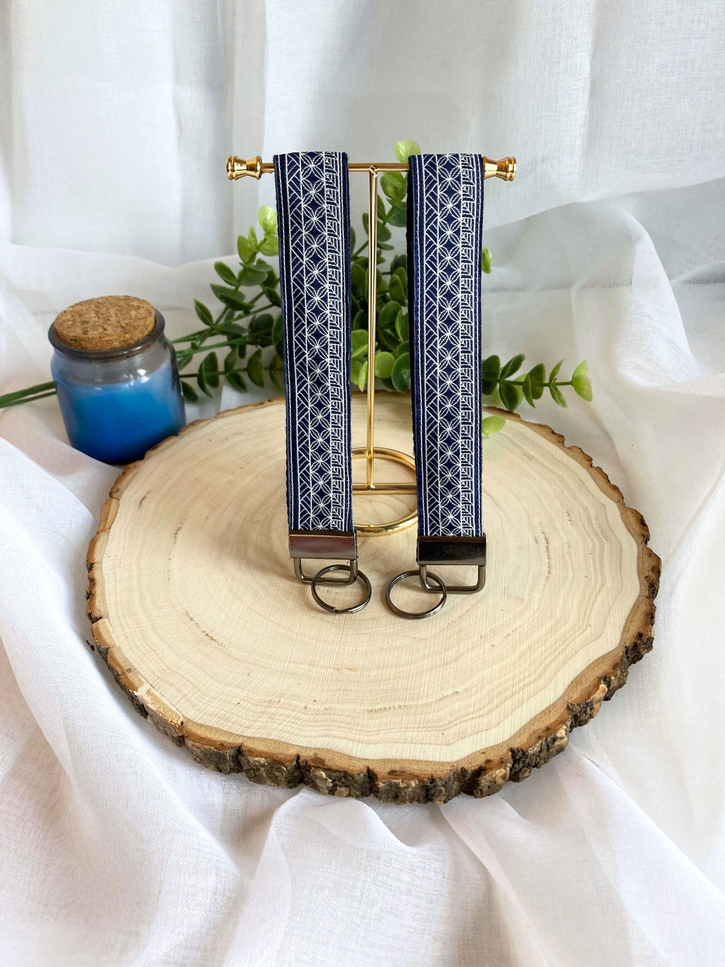 Sashiko Japanese Fabric KeyFob | Lanyard Keychain Wristlet | Wrist Strap Gift