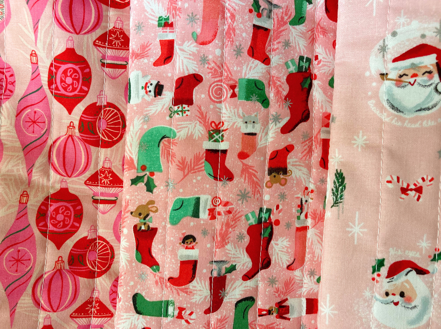 Pastel Pink Christmas Stocking | Cotton Quilted Soft | Pinkmas Kitchmas Wonderland | Ornaments Critters Santa | Handmade Cotton Santa Sack
