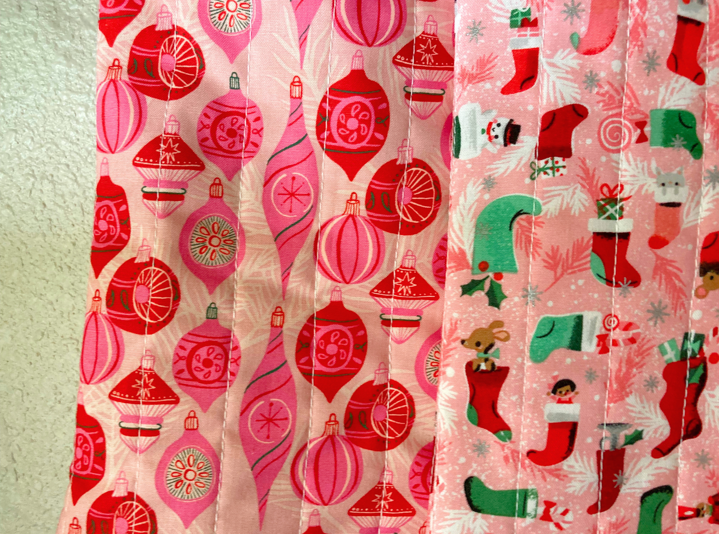 Pastel Pink Christmas Stocking | Cotton Quilted Soft | Pinkmas Kitchmas Wonderland | Ornaments Critters Santa | Handmade Cotton Santa Sack
