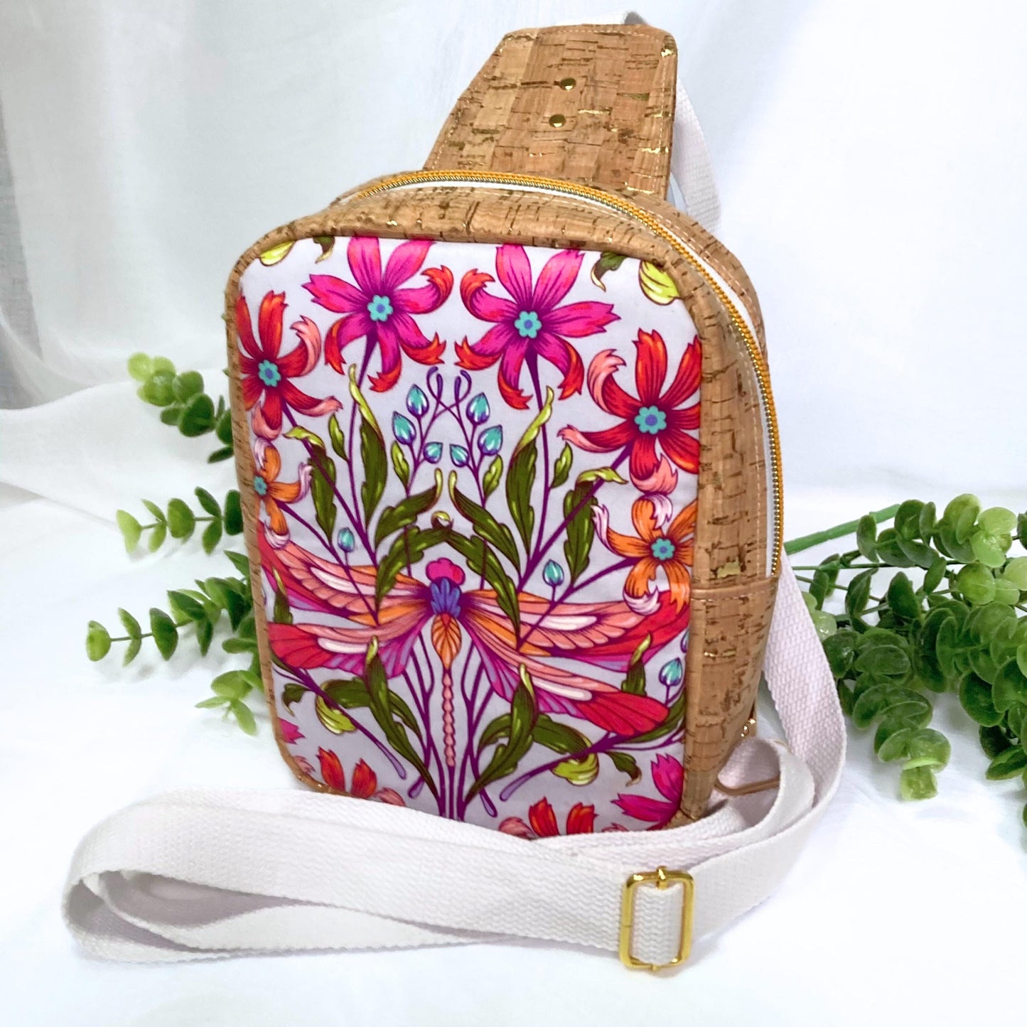 Mini Sling Backpack | Tula Pink Dragonfly | Adjustable Strap Bag Purse | Crossbody Chest Pack | Festival Rave Concert Travel