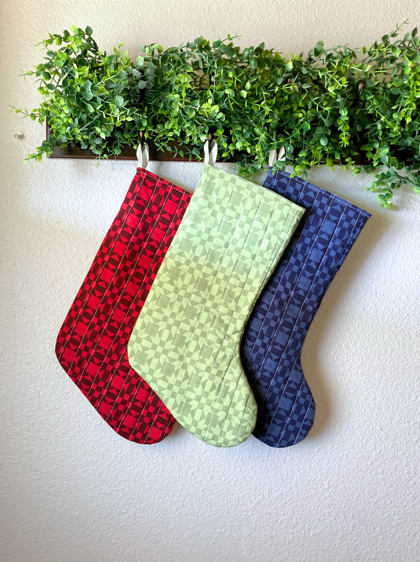 Wholecloth Rustic Quilted Christmas Stocking | Cotton Traditional Quilted Stocking Bag | Modern Farmhouse | Handmade, Unique & One of a Kind