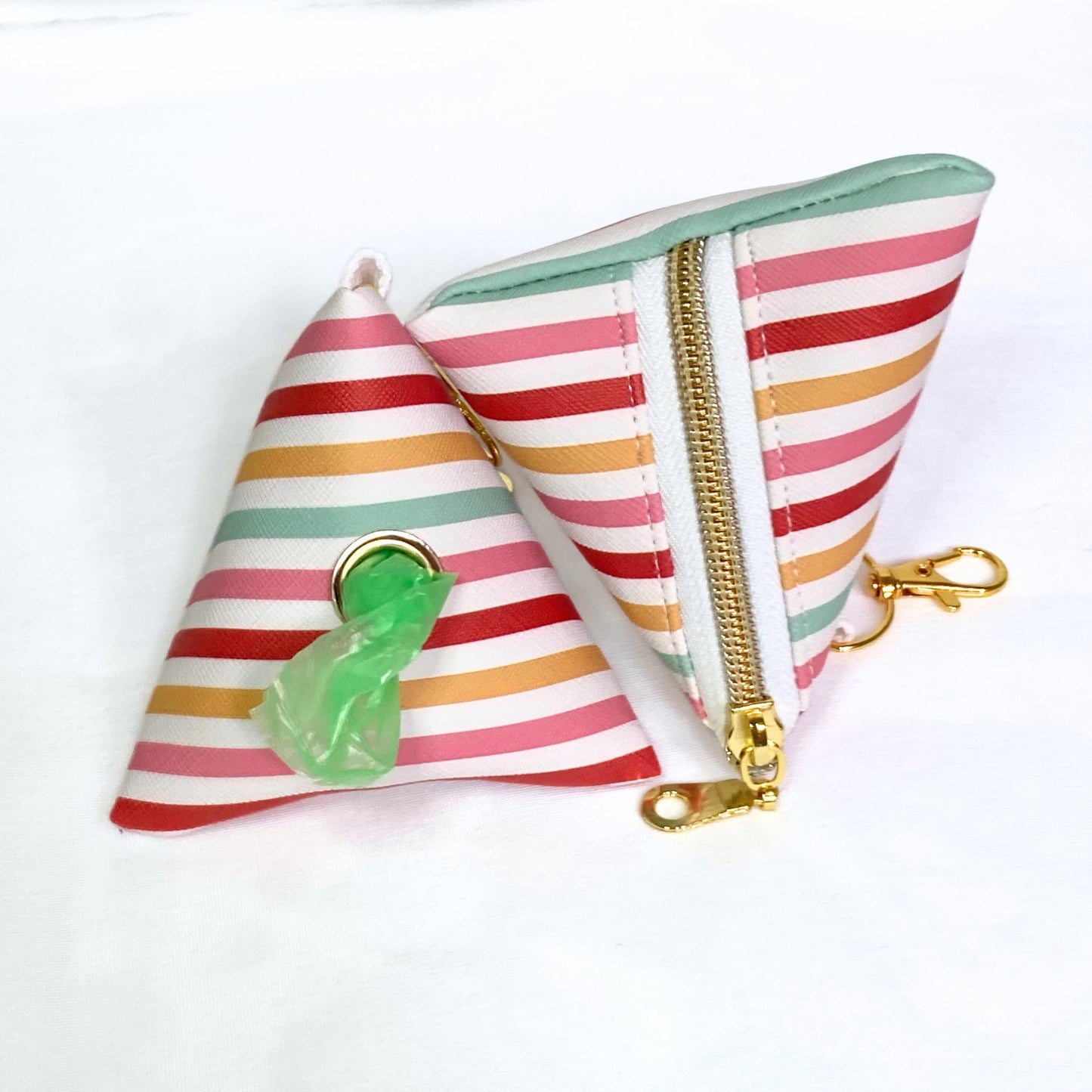 Dog Waste Bag Dispenser | Stripes | Pet Training Dog Poop | Triangle Tetrahedron Keychain Zipper | Canine Care