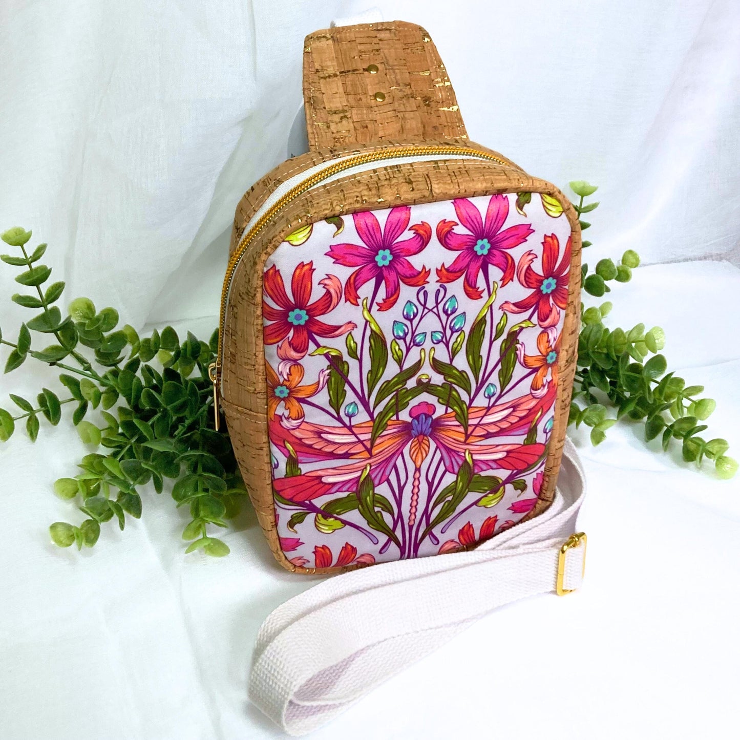 Mini Sling Backpack | Tula Pink Dragonfly | Adjustable Strap Bag Purse | Crossbody Chest Pack | Festival Rave Concert Travel