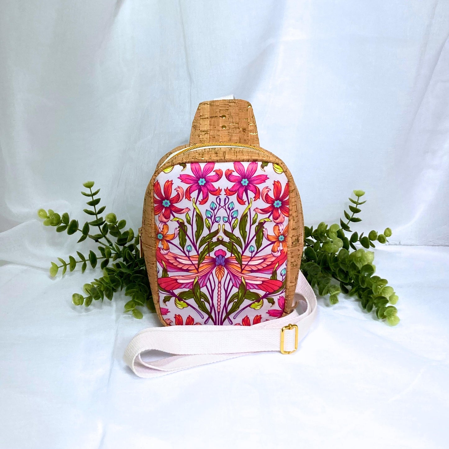 Mini Sling Backpack | Tula Pink Dragonfly | Adjustable Strap Bag Purse | Crossbody Chest Pack | Festival Rave Concert Travel