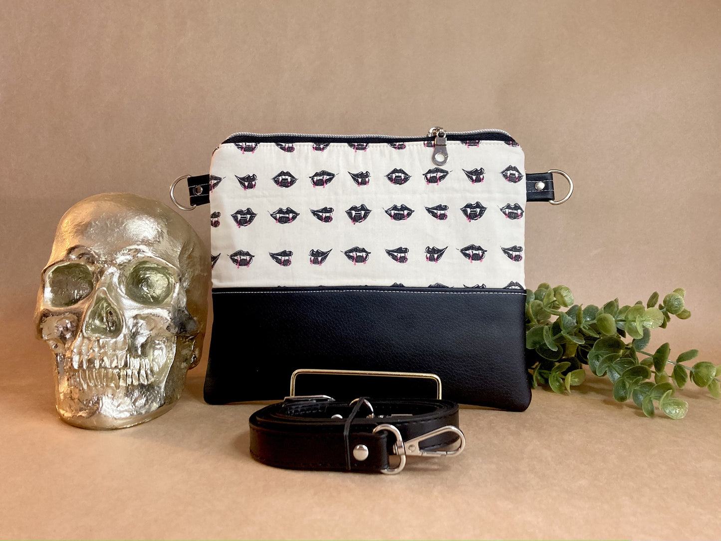 Vampire Fang Crossbody Purse | Black Vegan Faux Leather
