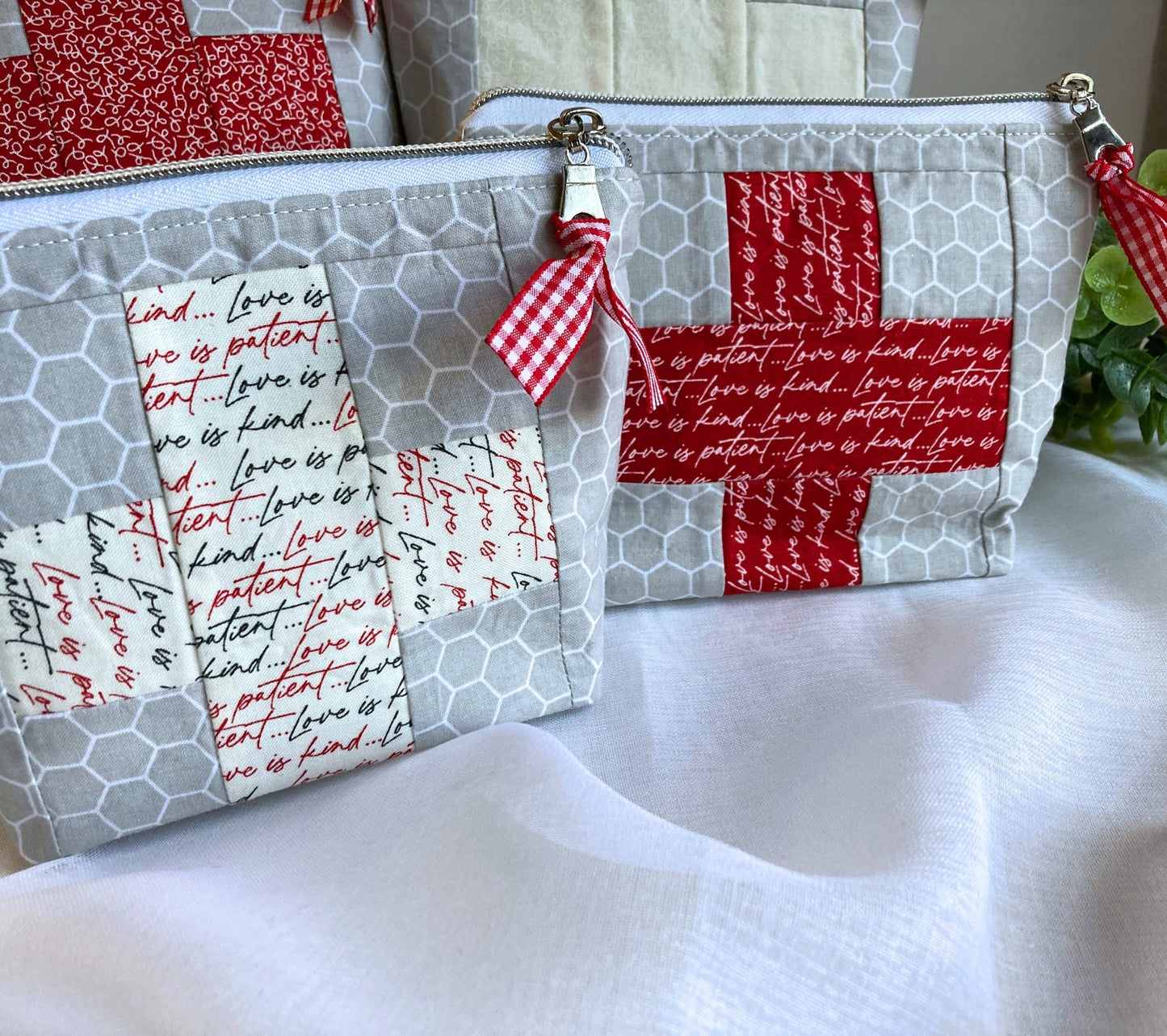 First-Aid Bag Red Patchwork Cross Quilted Pouch | Includes Hardcase Mini First-Aid Kit | Care Pack Back to School Med Kit