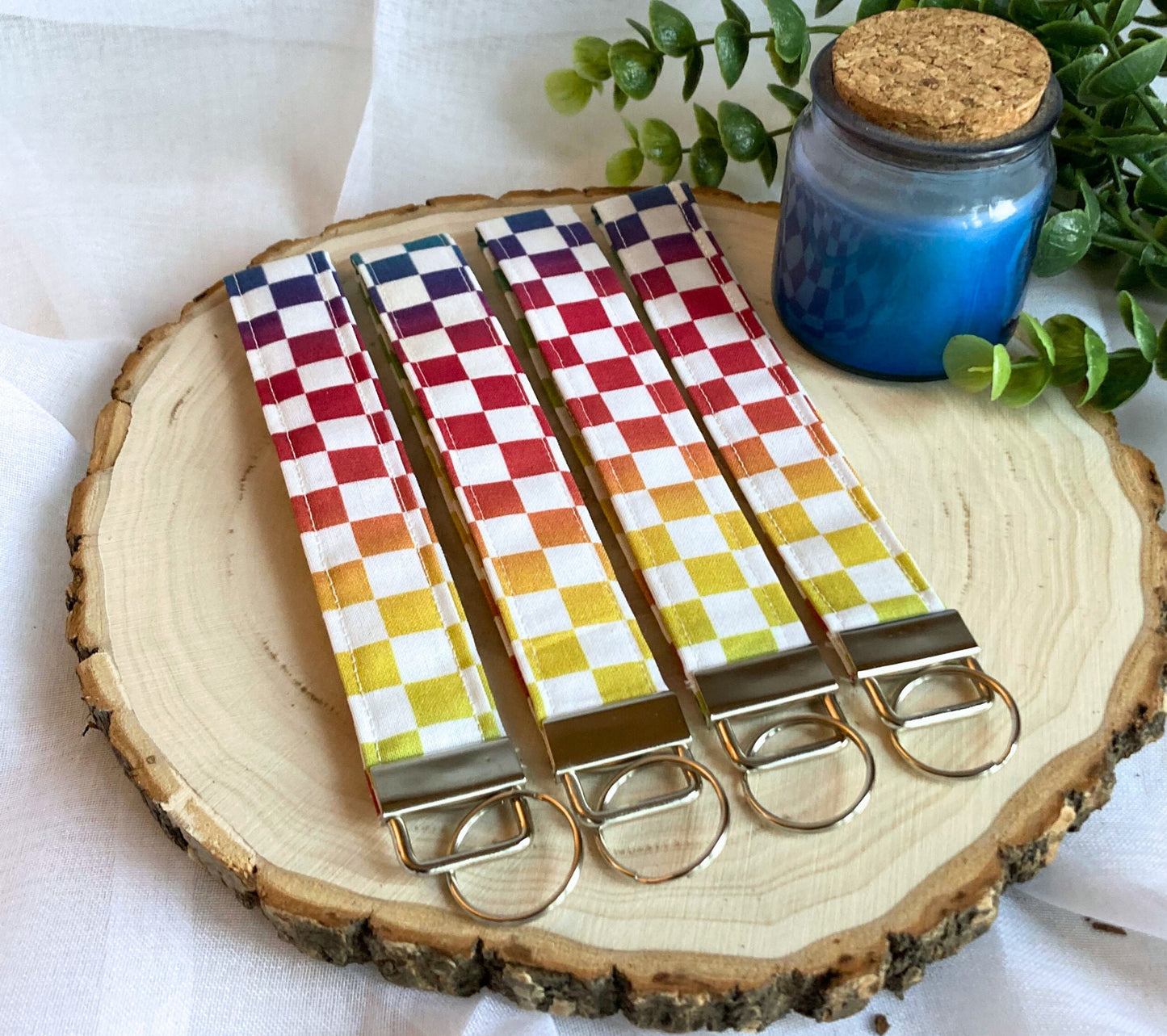 Rainbow Checkered KeyFob | Lanyard Keychain Wristlet | Wrist Strap Gift