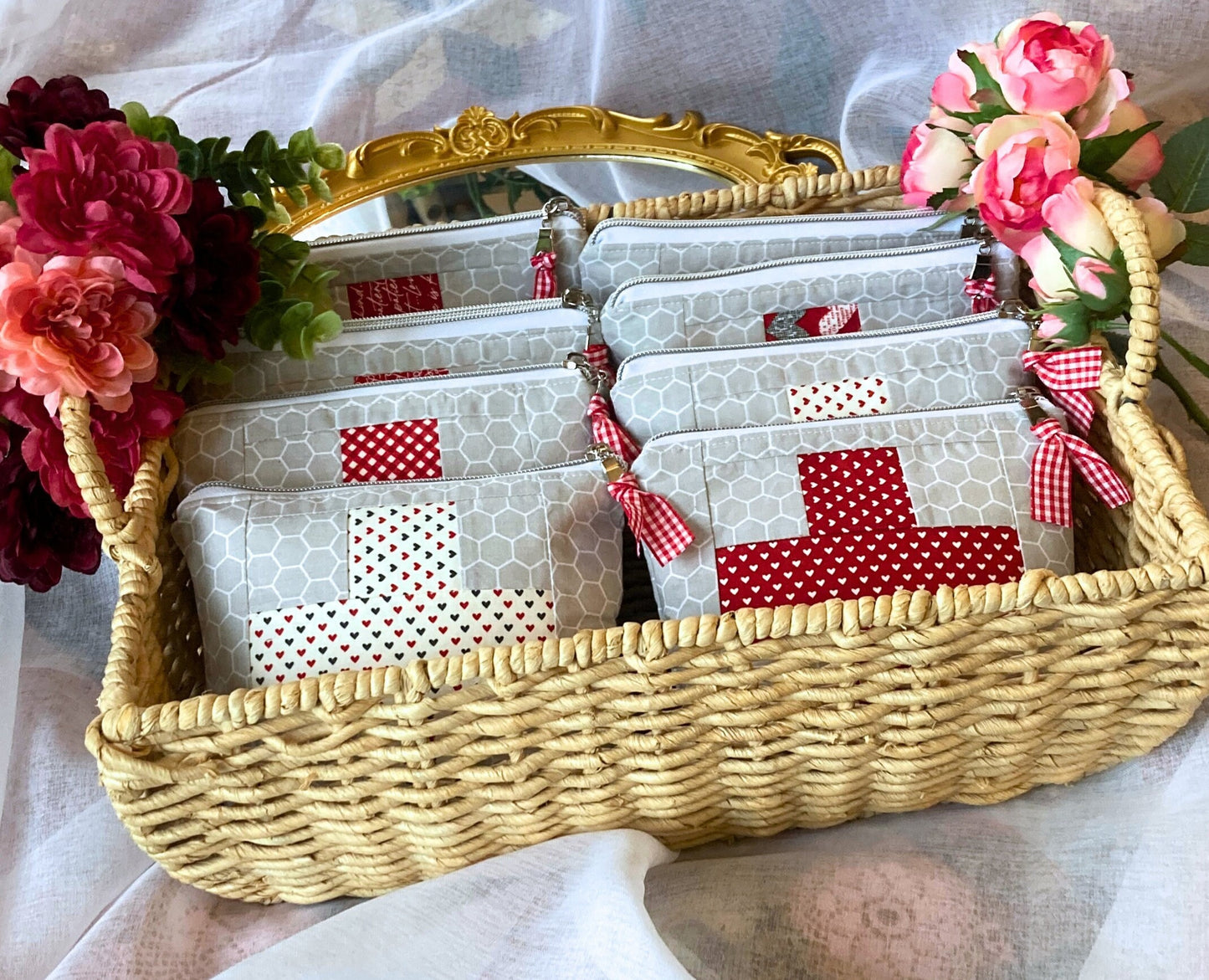 First-Aid Bag Red Patchwork Cross Quilted Pouch | Includes Hardcase Mini First-Aid Kit | Care Pack Back to School Med Kit