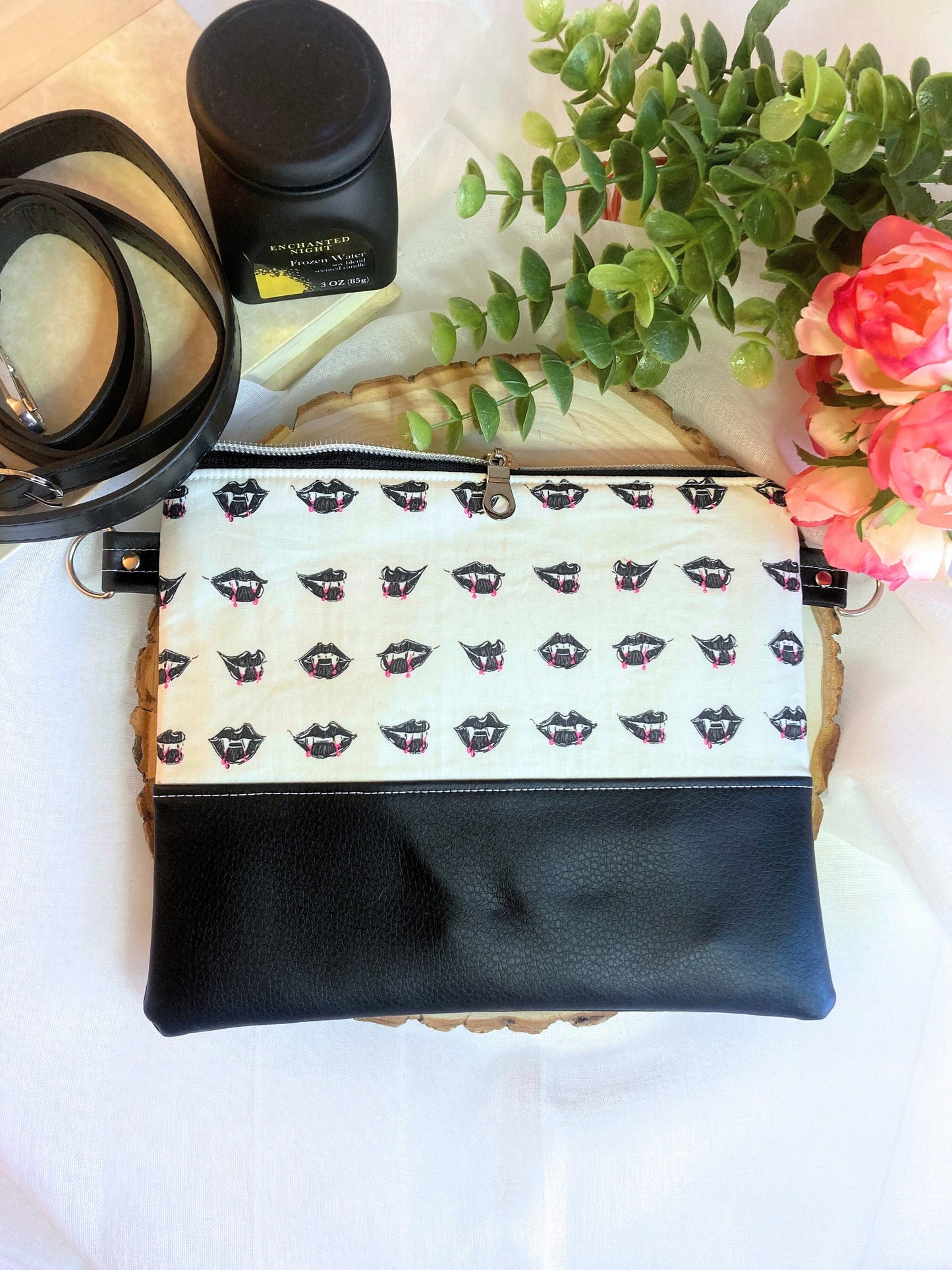 Vampire Fang Crossbody Purse | Black Vegan Faux Leather
