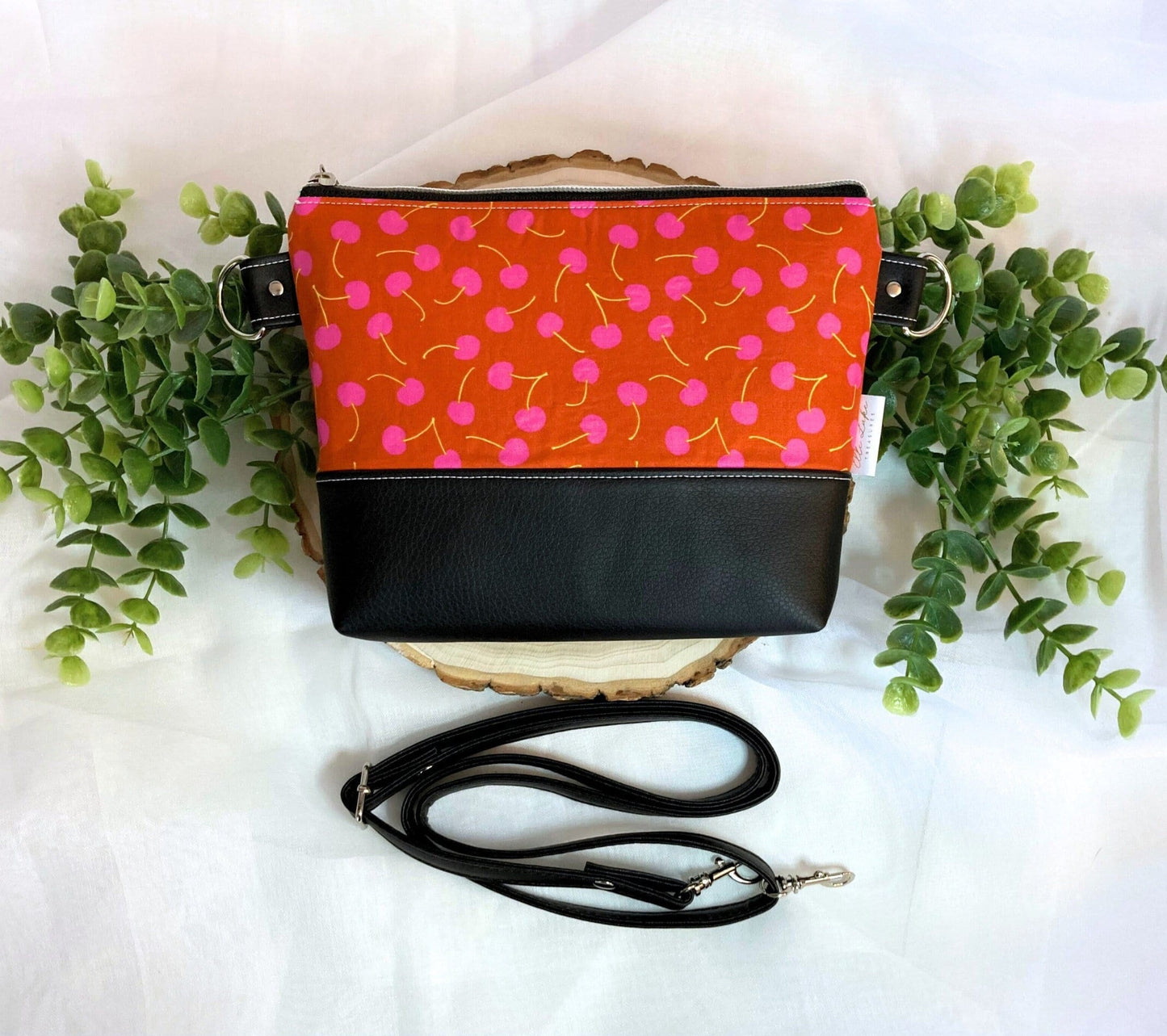 Cherry Crossbody Purse | Black Vegan Faux Leather