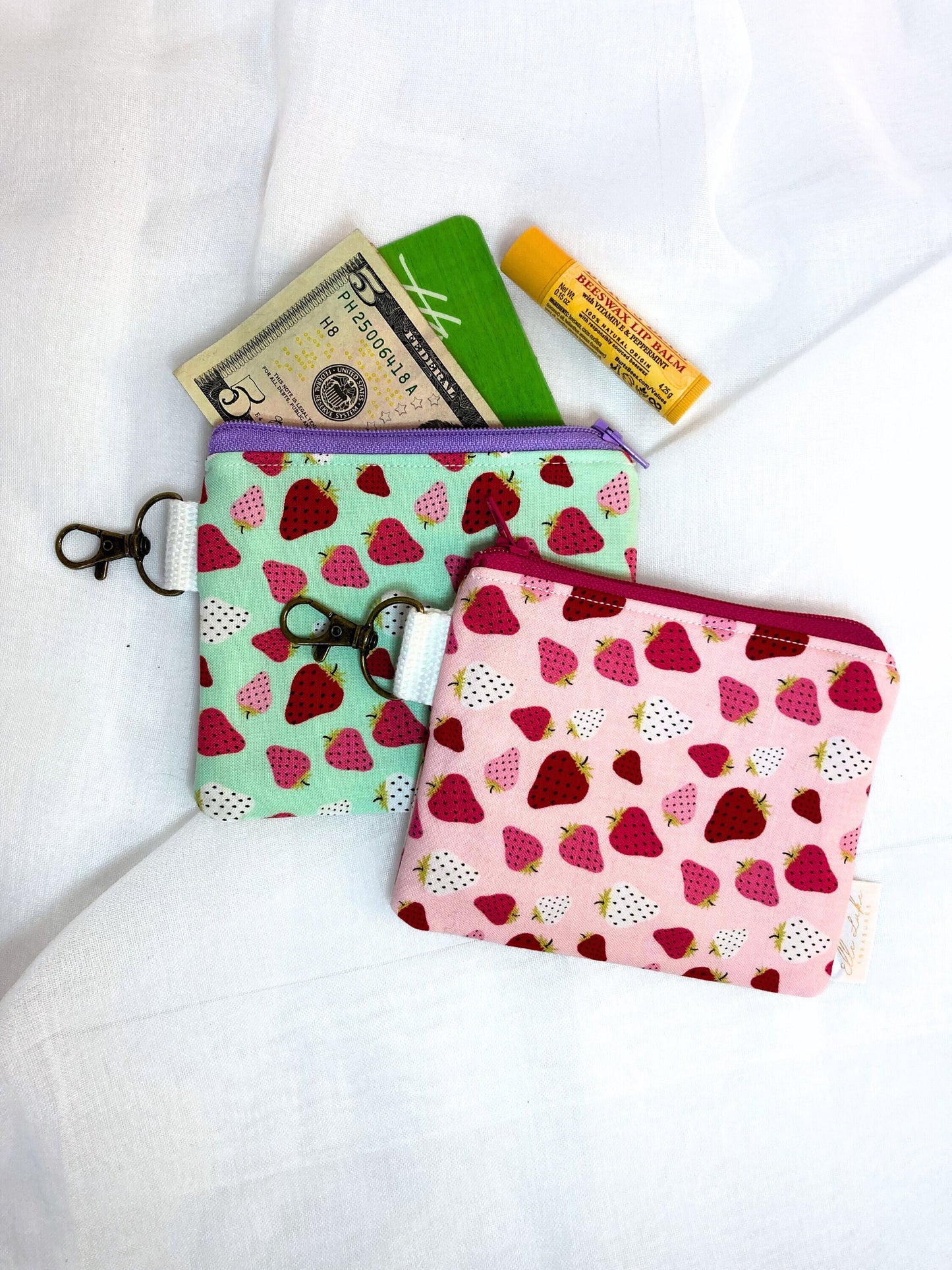 Mini Keychain Zipper Coin Pouch | Strawberry Fruit Berry Bag