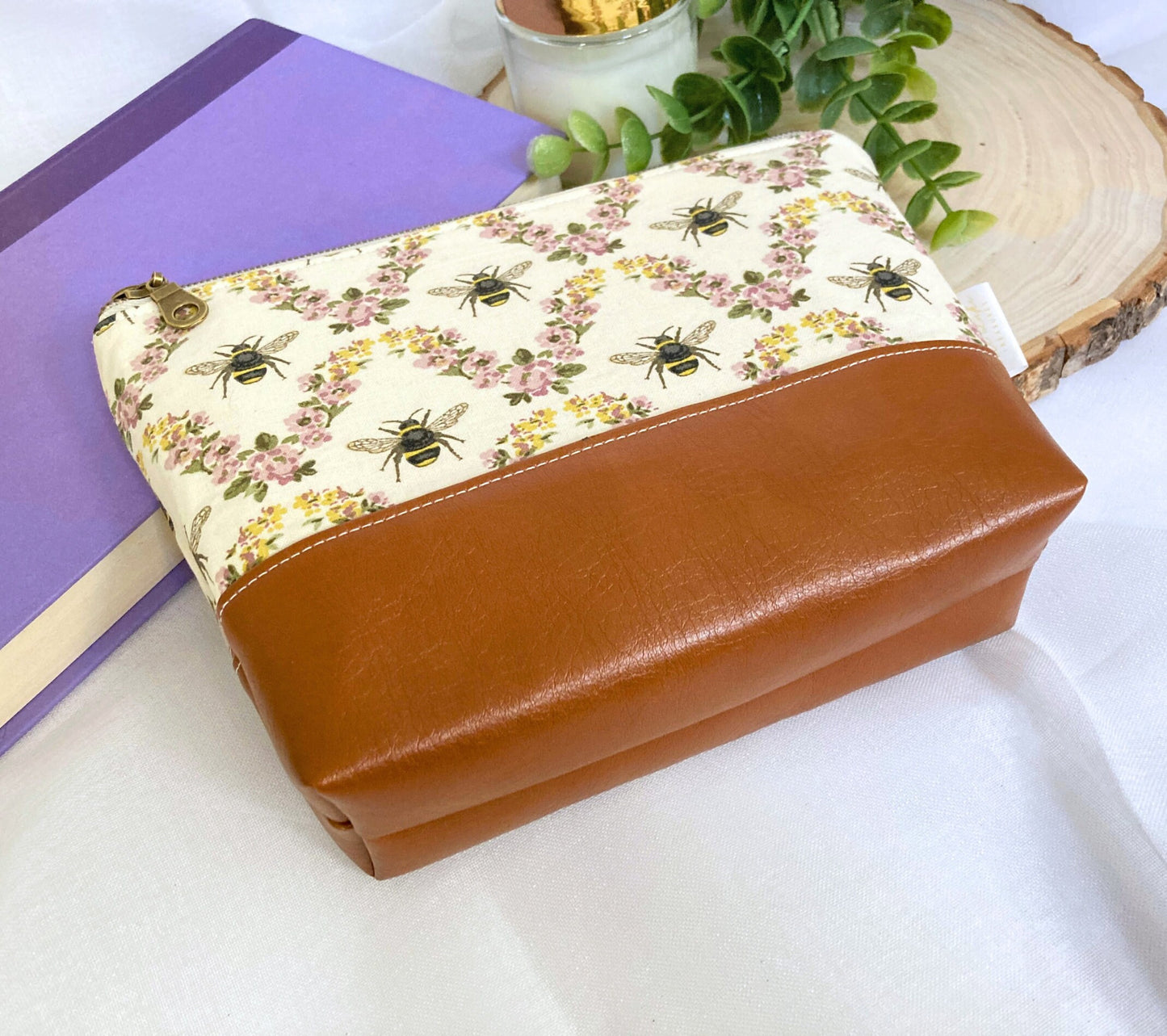 Honeybee Makeup Bag | Cotton Vinyl Cosmetic Pouch