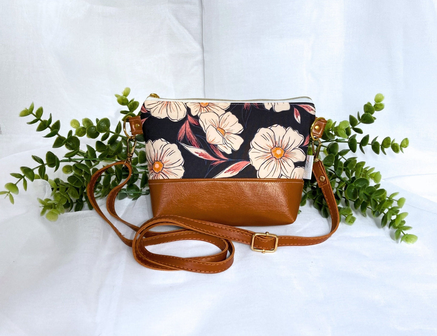 Big Blossom Floral Crossbody Purse | Brown Vegan Faux Leather