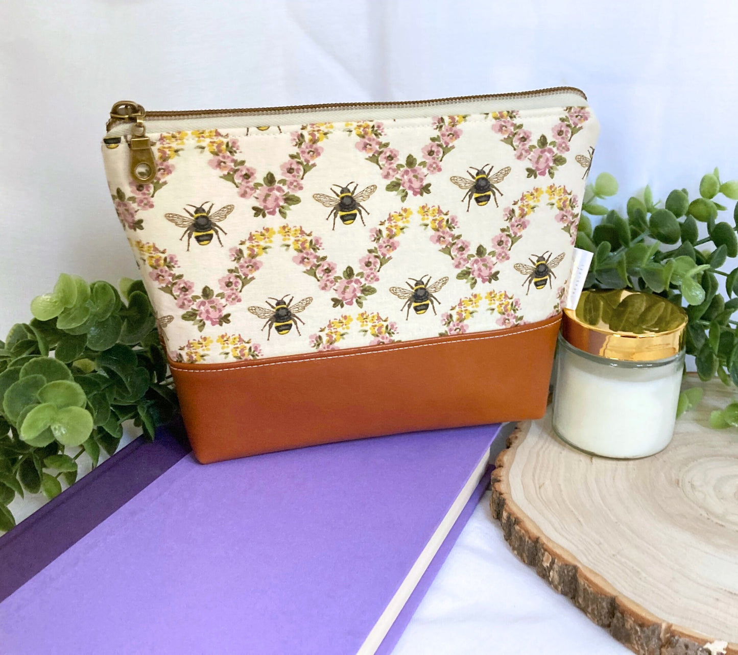Honeybee Makeup Bag | Cotton Vinyl Cosmetic Pouch