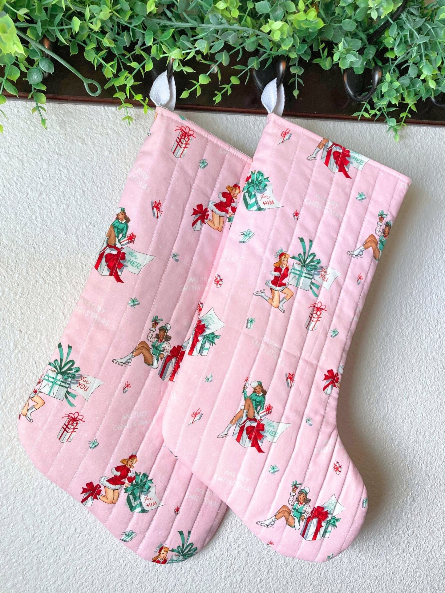 Pastel Pink Christmas Stocking | Quilted Cotton