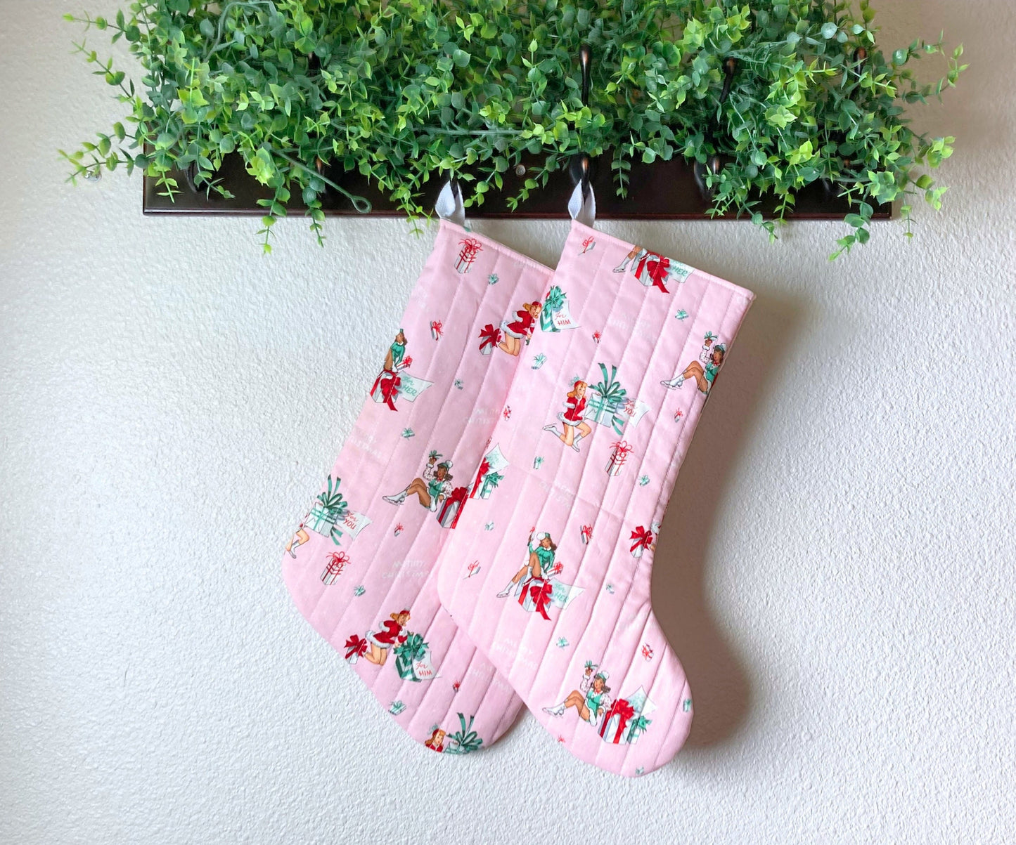 Pastel Pink Christmas Stocking | Quilted Cotton