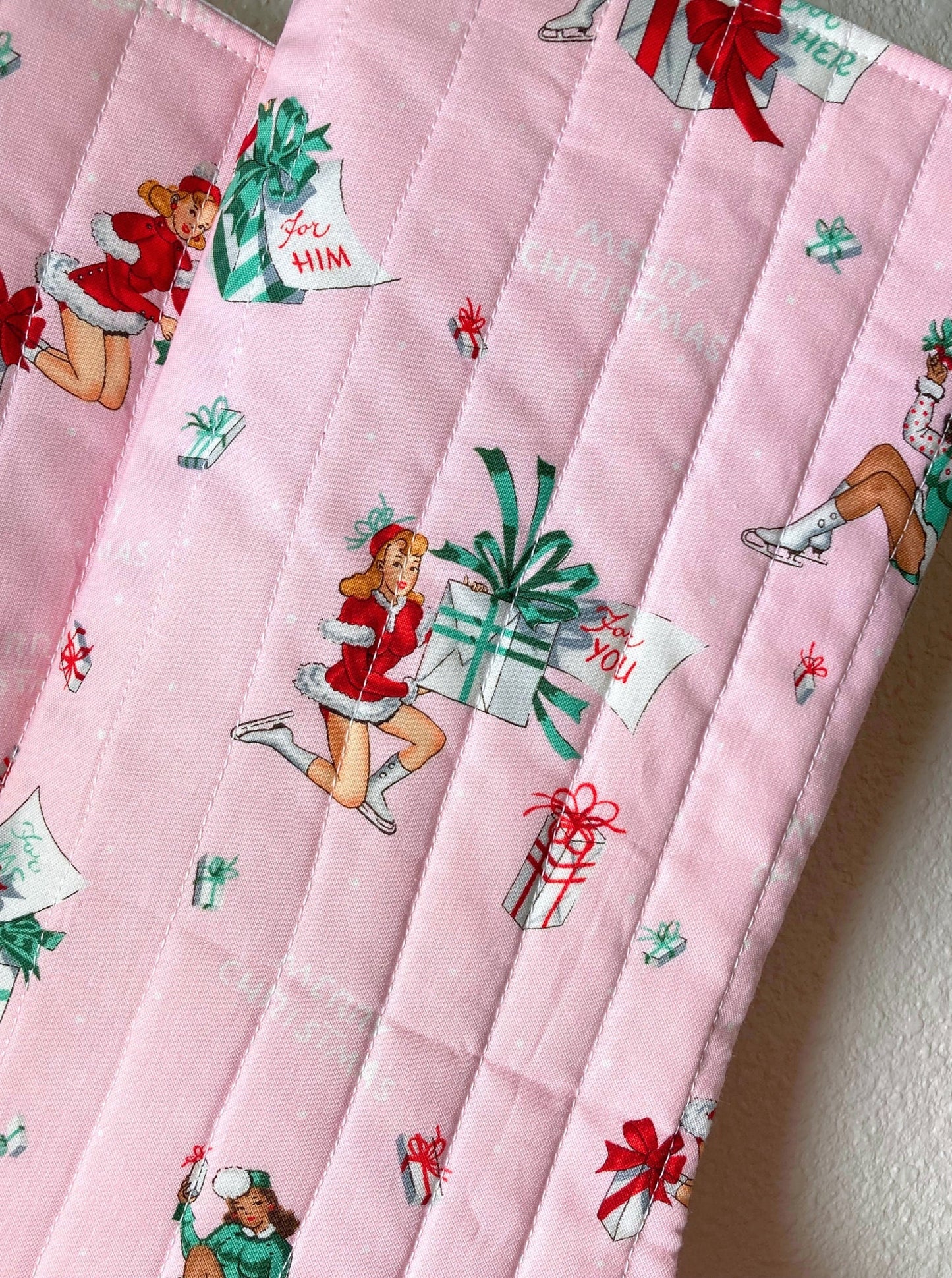 Pastel Pink Christmas Stocking | Quilted Cotton