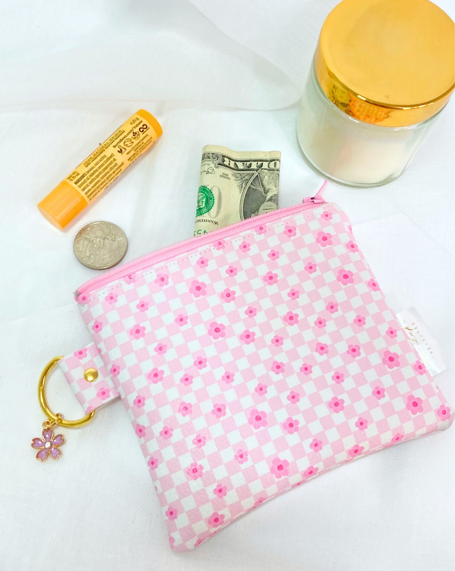 Zipper Coin Pouch Girly Floral Gift Set | Vinyl Padded Bag