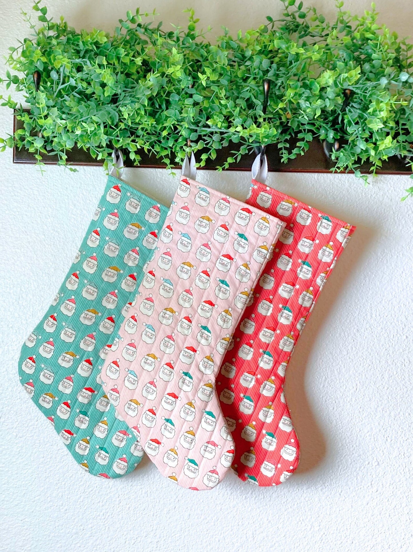 Kitchmas Santa Quilted Christmas Stocking | Cotton Traditional Quilted Stocking Bag