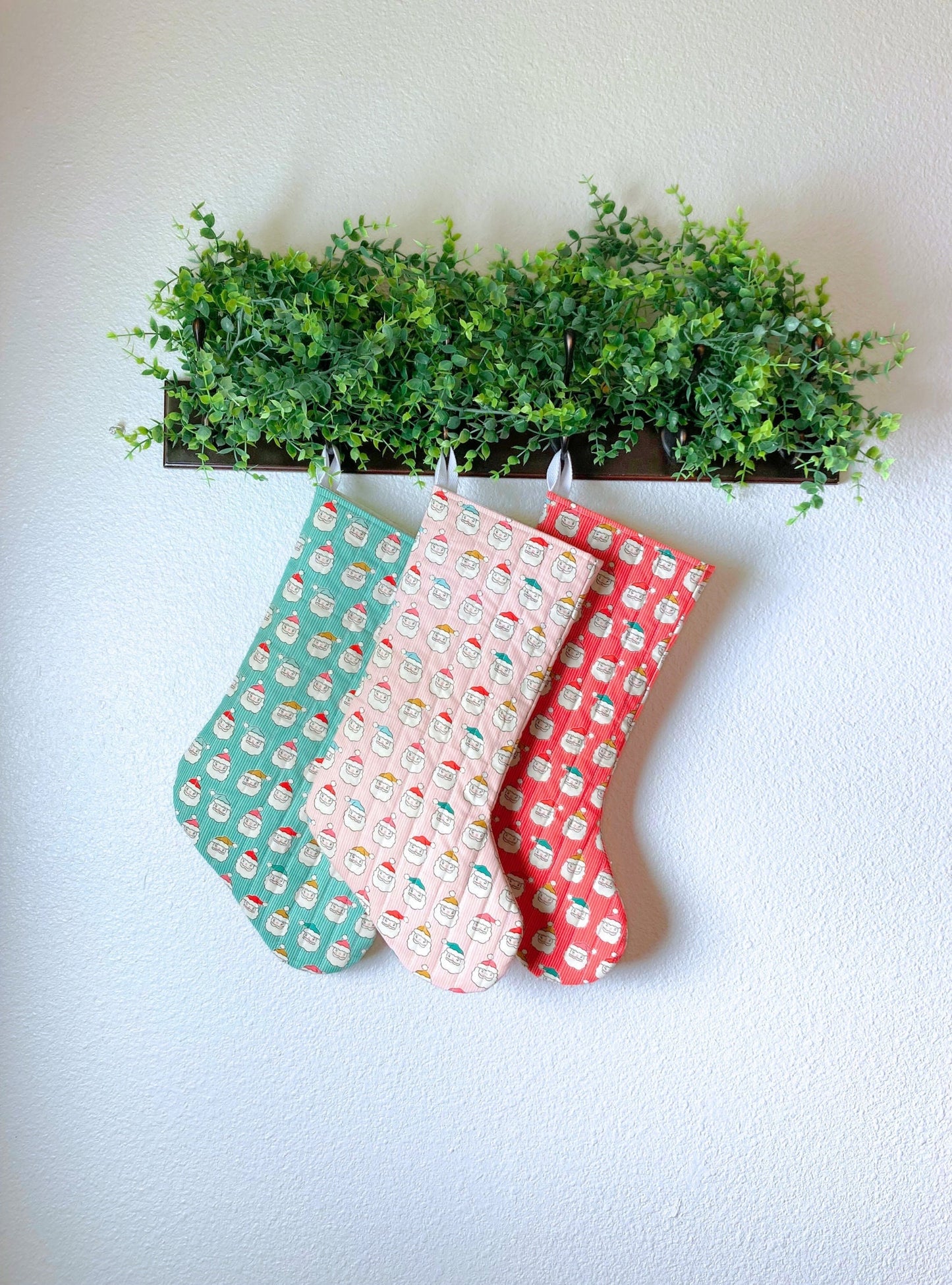 Kitchmas Santa Quilted Christmas Stocking | Cotton Traditional Quilted Stocking Bag
