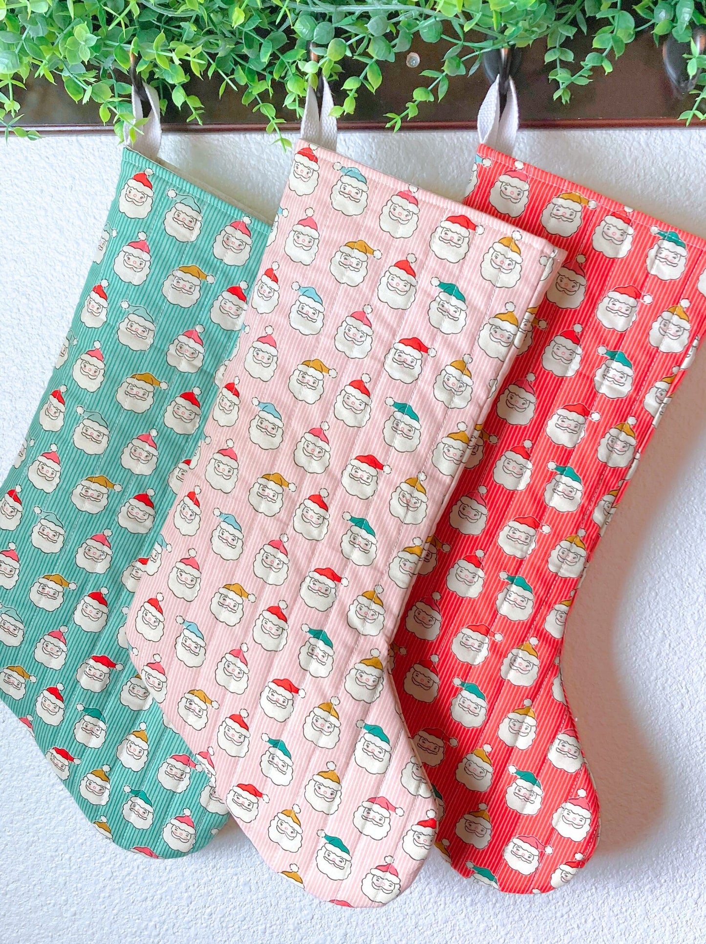 Kitchmas Santa Quilted Christmas Stocking | Cotton Traditional Quilted Stocking Bag