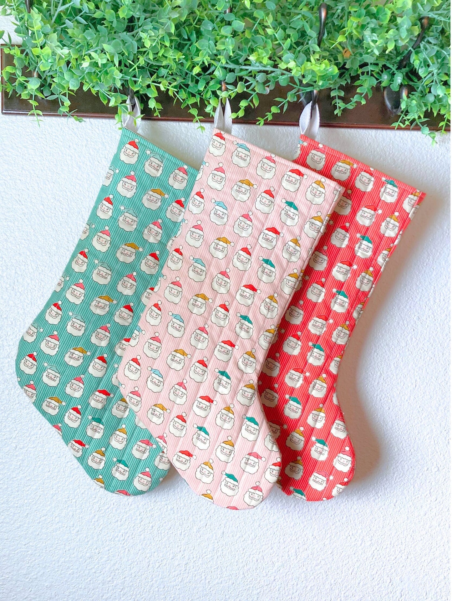 Kitchmas Santa Quilted Christmas Stocking | Cotton Traditional Quilted Stocking Bag