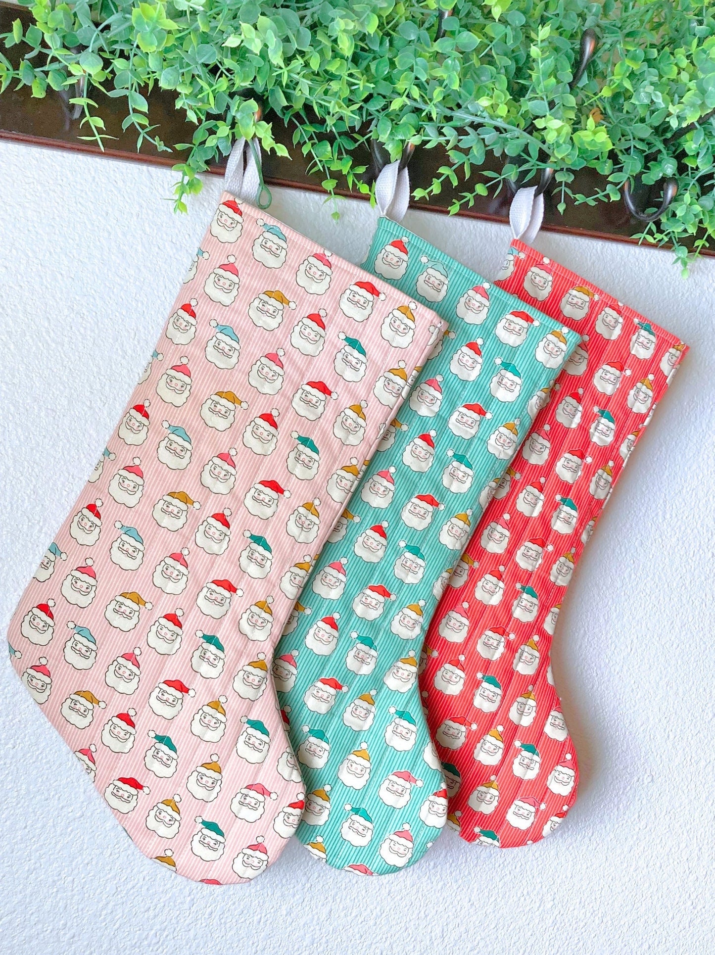Kitchmas Santa Quilted Christmas Stocking | Cotton Traditional Quilted Stocking Bag