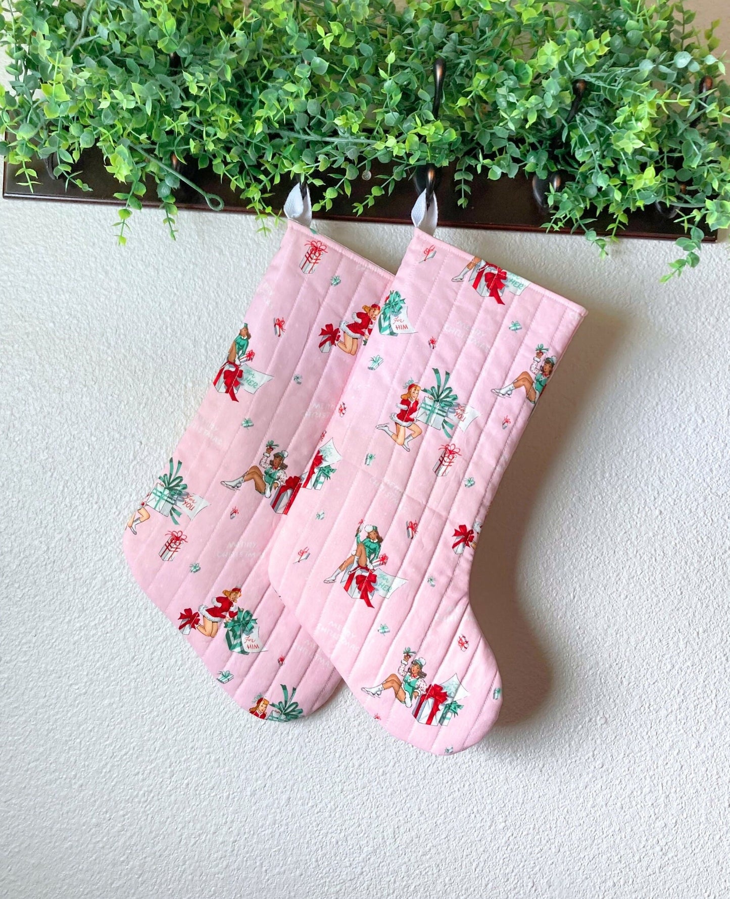 Pastel Pink Christmas Stocking | Quilted Cotton