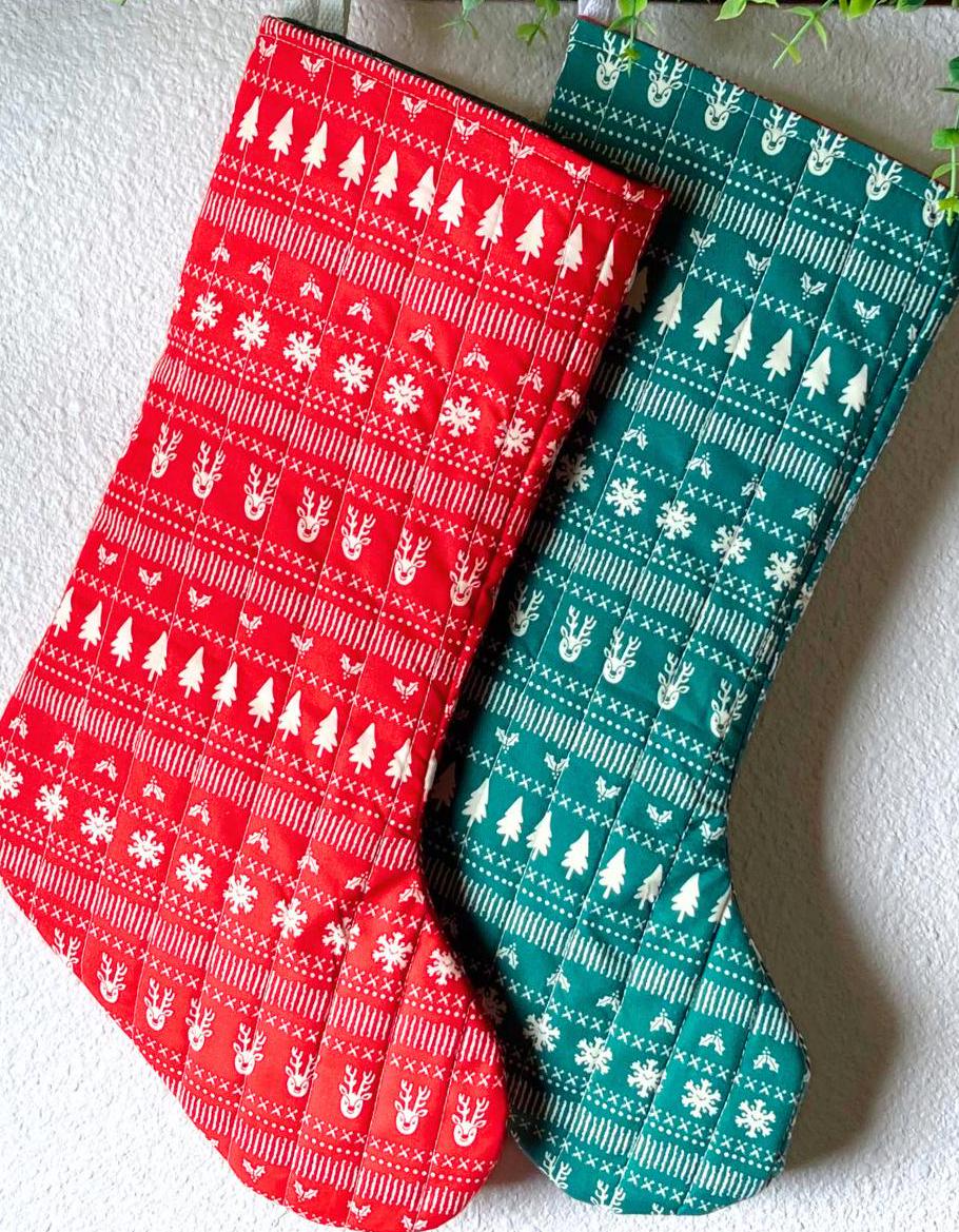 Classic Quilted Christmas Stocking | Christmas Sweater Print