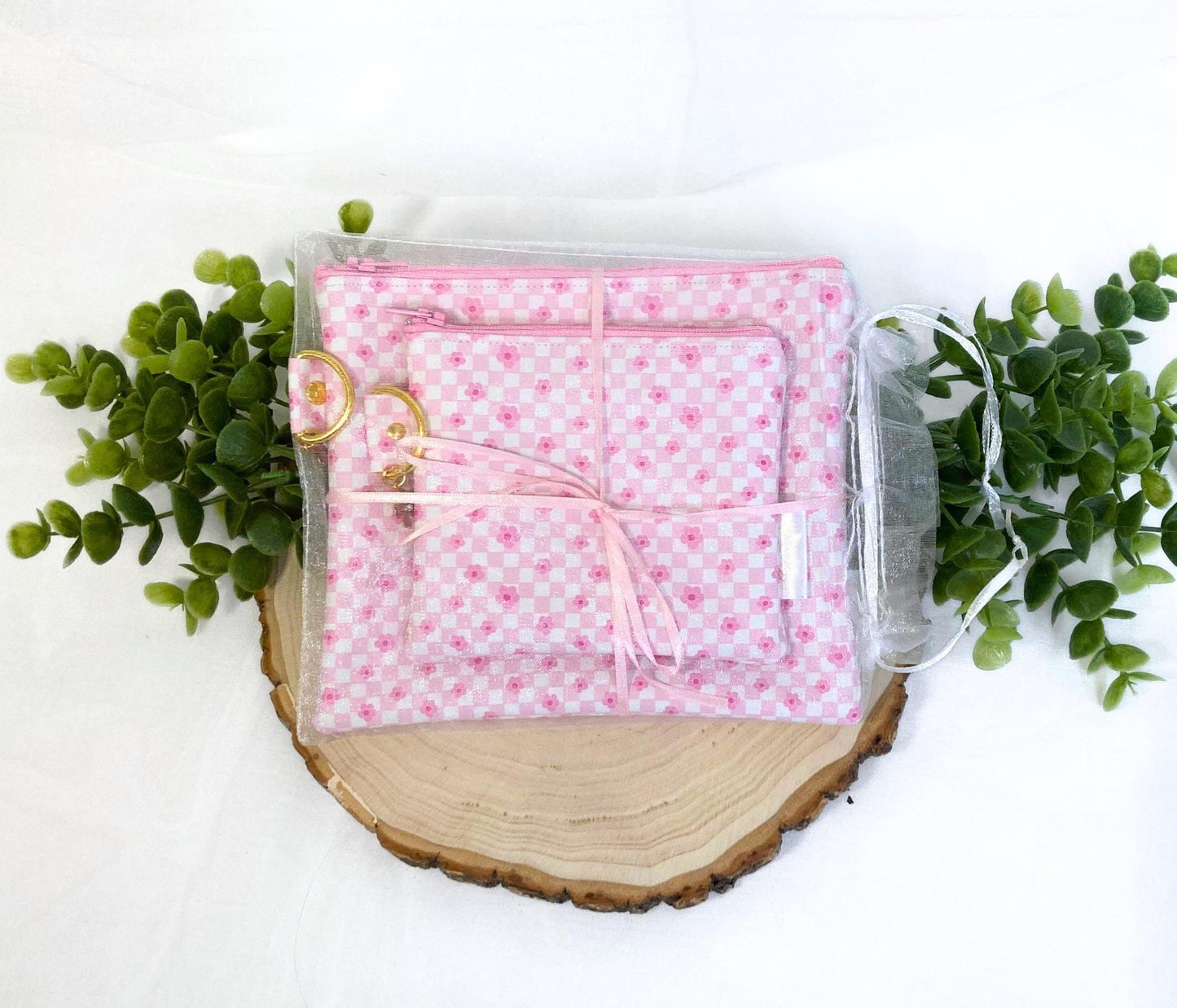 Zipper Coin Pouch Girly Floral Gift Set | Vinyl Padded Bag