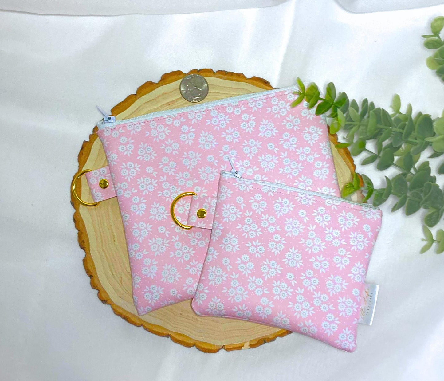 Zipper Coin Pouch Girly Floral Gift Set | Vinyl Padded Bag