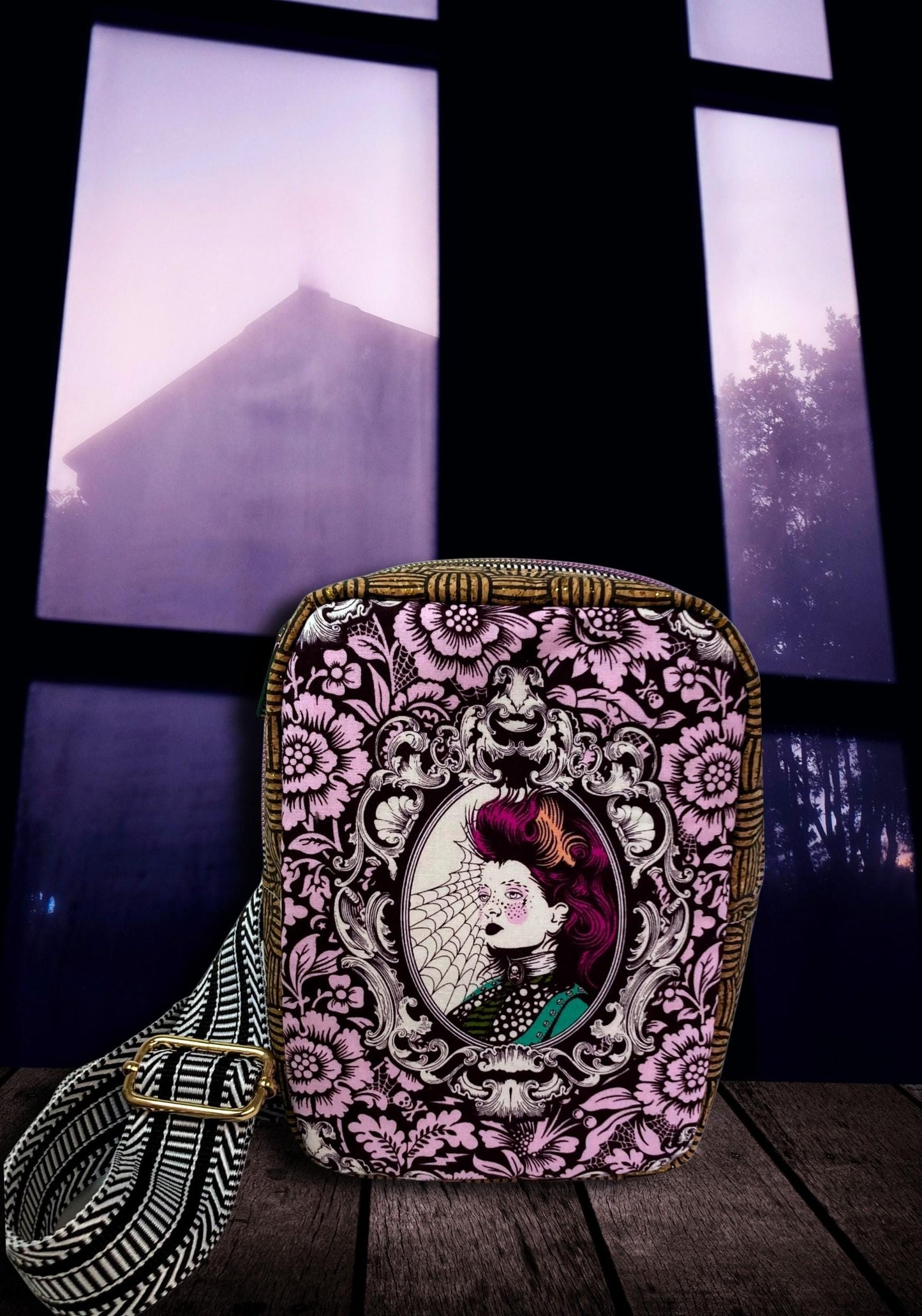 Mini Sling Backpack | Tula Pink Nightshade | Adjustable Strap Bag Purse | Back to School Festival Rave Theme Park Travel | Witchy Punk Goth