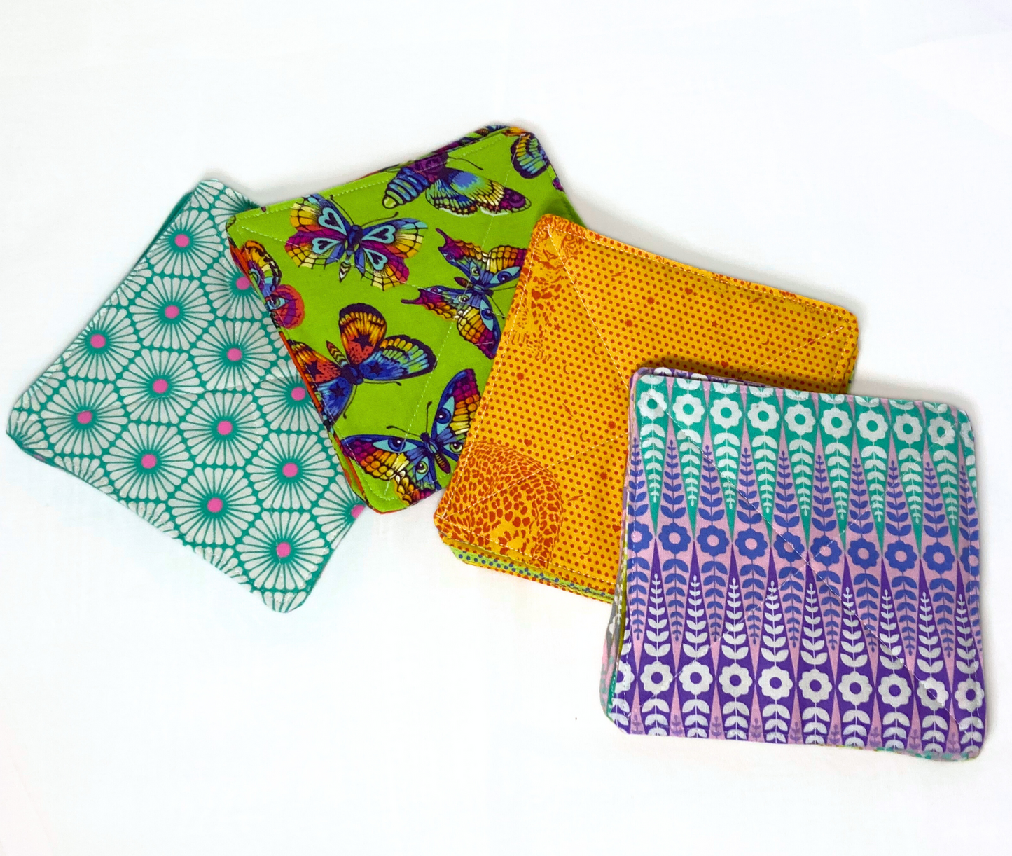 Tula Pink Fabric Coasters | Set of 4 | Bright Bold Sustainable Cotton Home Decor | Tea Coffee Gift