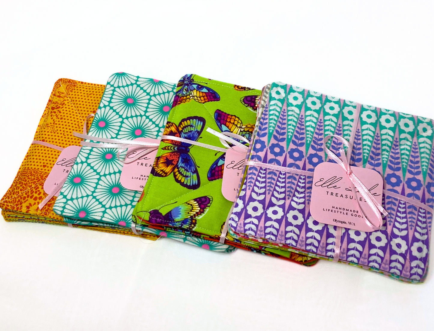 Tula Pink Fabric Coasters | Set of 4 | Bright Bold Sustainable Cotton Home Decor | Tea Coffee Gift