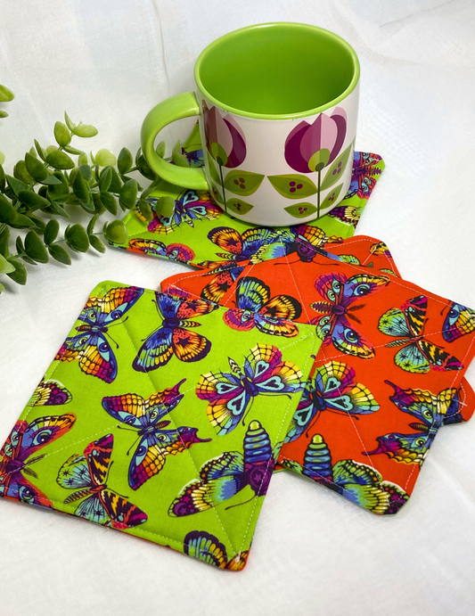 Tula Pink Fabric Coasters | Set of 4 | Bright Bold Sustainable Cotton Home Decor | Tea Coffee Gift