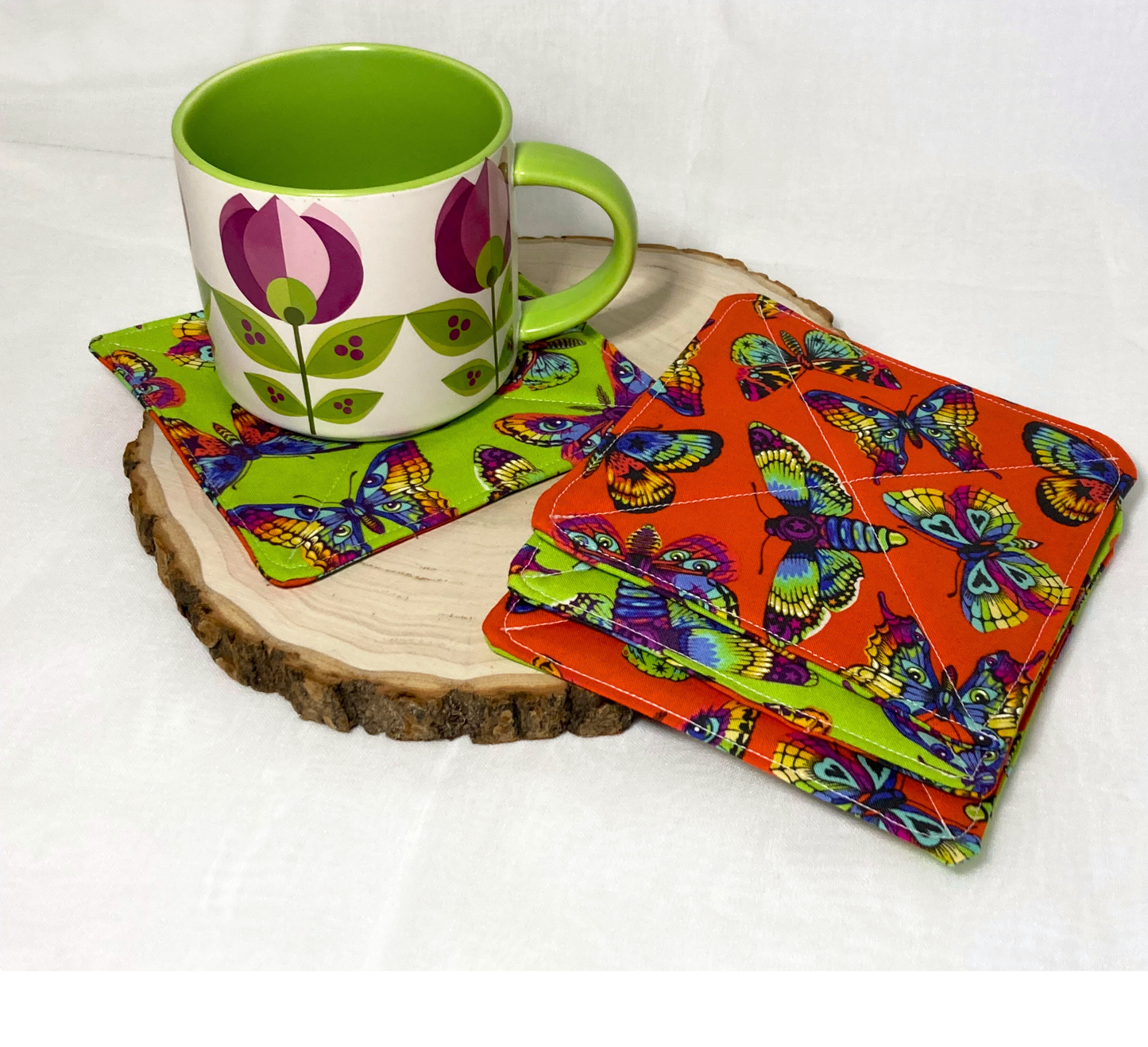 Tula Pink Fabric Coasters | Set of 4 | Bright Bold Sustainable Cotton Home Decor | Tea Coffee Gift