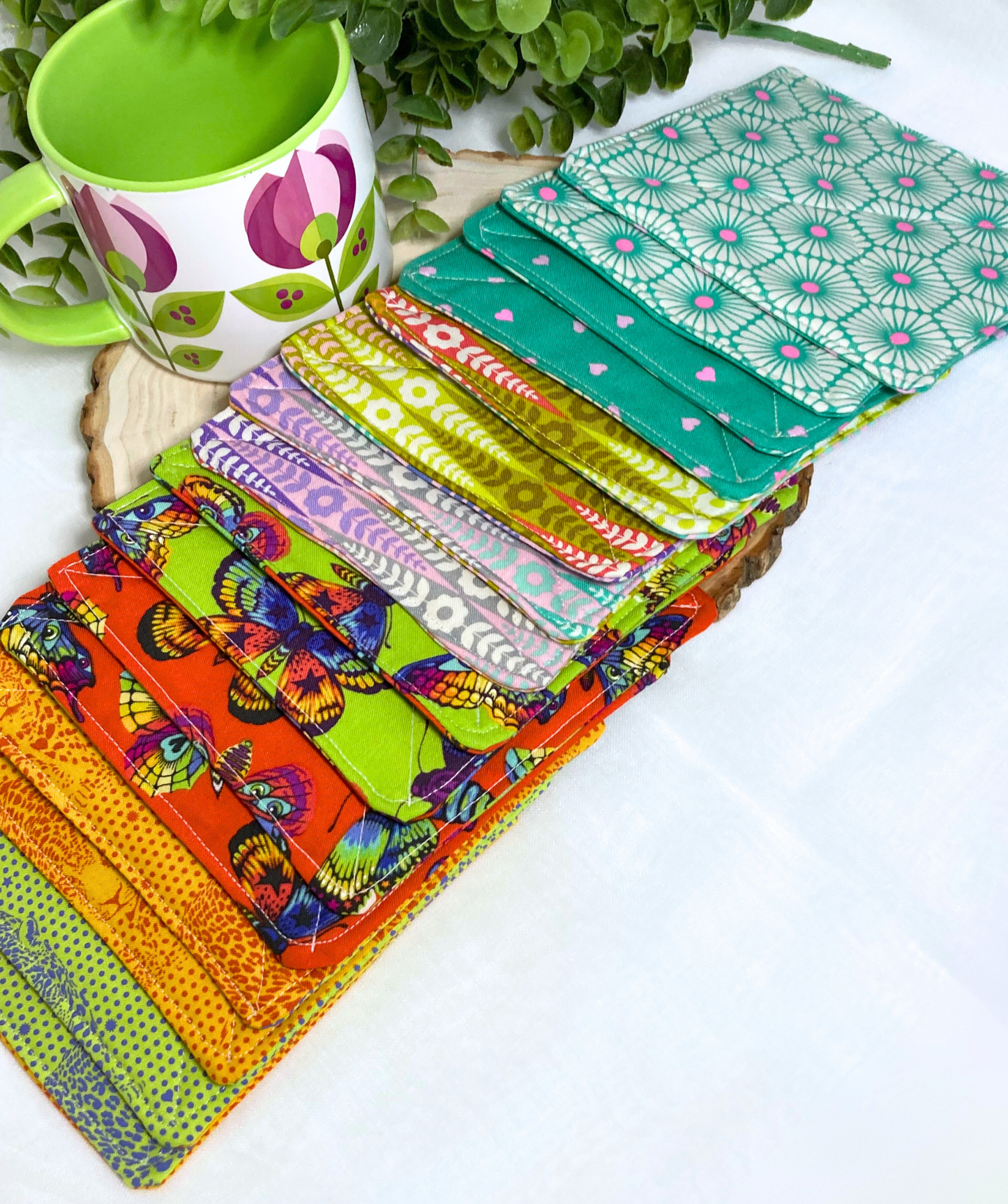 Tula Pink Fabric Coasters | Set of 4 | Bright Bold Sustainable Cotton Home Decor | Tea Coffee Gift
