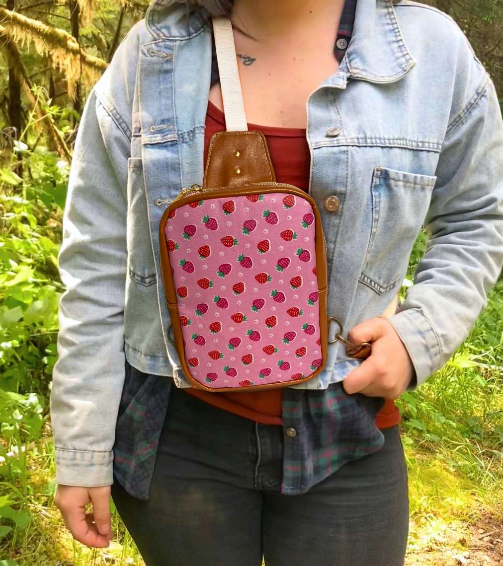 Pink Strawberry Mini Sling Backpack: Crossbody Bag