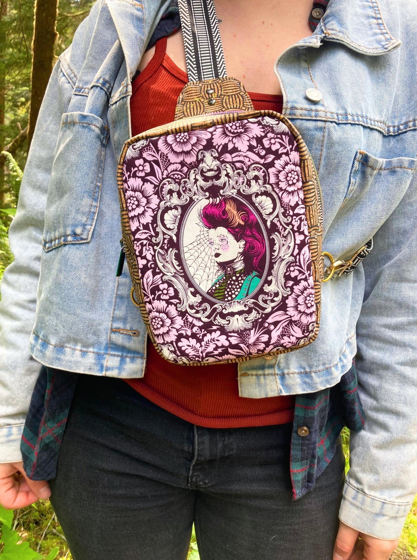 Mini Sling Backpack | Tula Pink Nightshade | Adjustable Strap Bag Purse | Back to School Festival Rave Theme Park Travel | Witchy Punk Goth