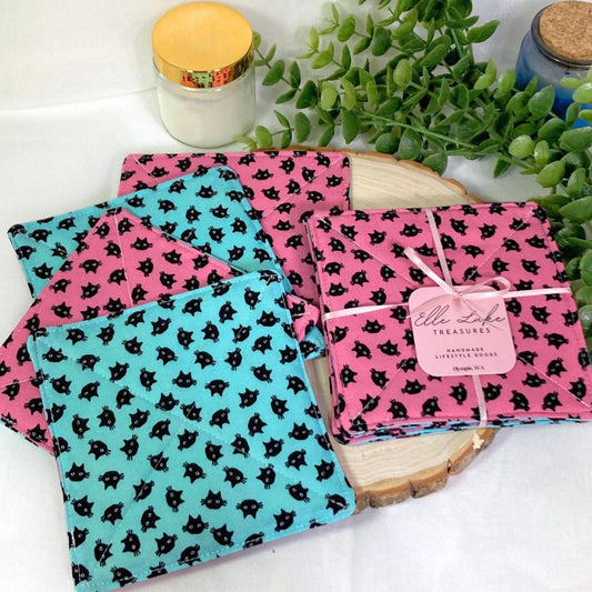 Kitty Cat Fabric Coasters | Set of 4 | Cutesy Sustainable Cotton Home Decor | Tea Coffee Gift Doublesided