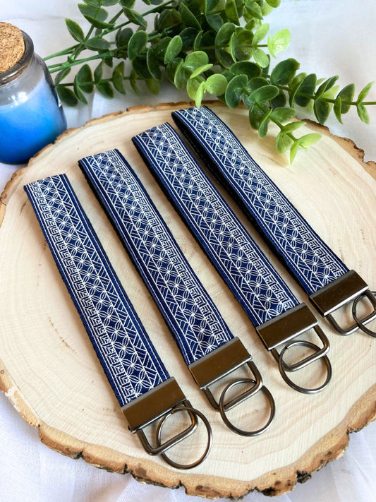 Sashiko Japanese Fabric KeyFob | Lanyard Keychain Wristlet | Wrist Strap Gift