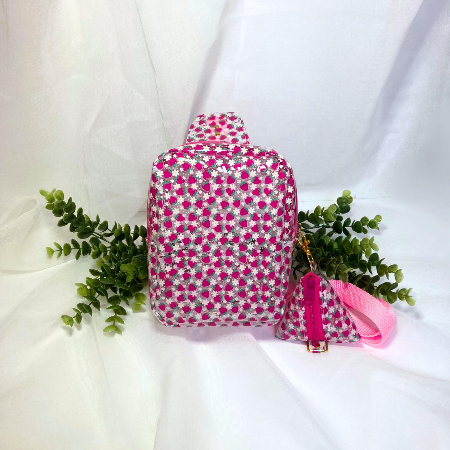 Transparent Berry Sling Backpack | Clear Adjustable Strap Bag Purse & Coin Pouch | Back to School Festival Rave Park Arena Concert Sports